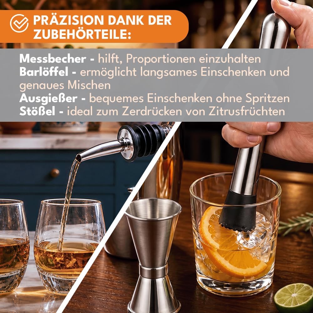 6-teiliges Cocktail Shaker Set mit Messbecher