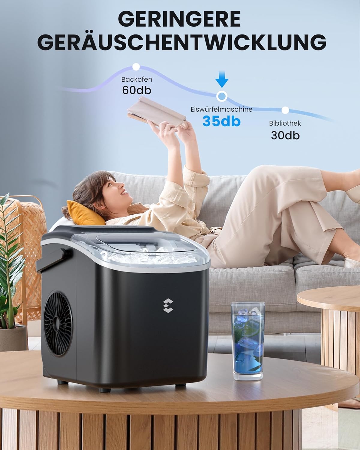 Tragbare Eiswürfelmaschine, Schwarz