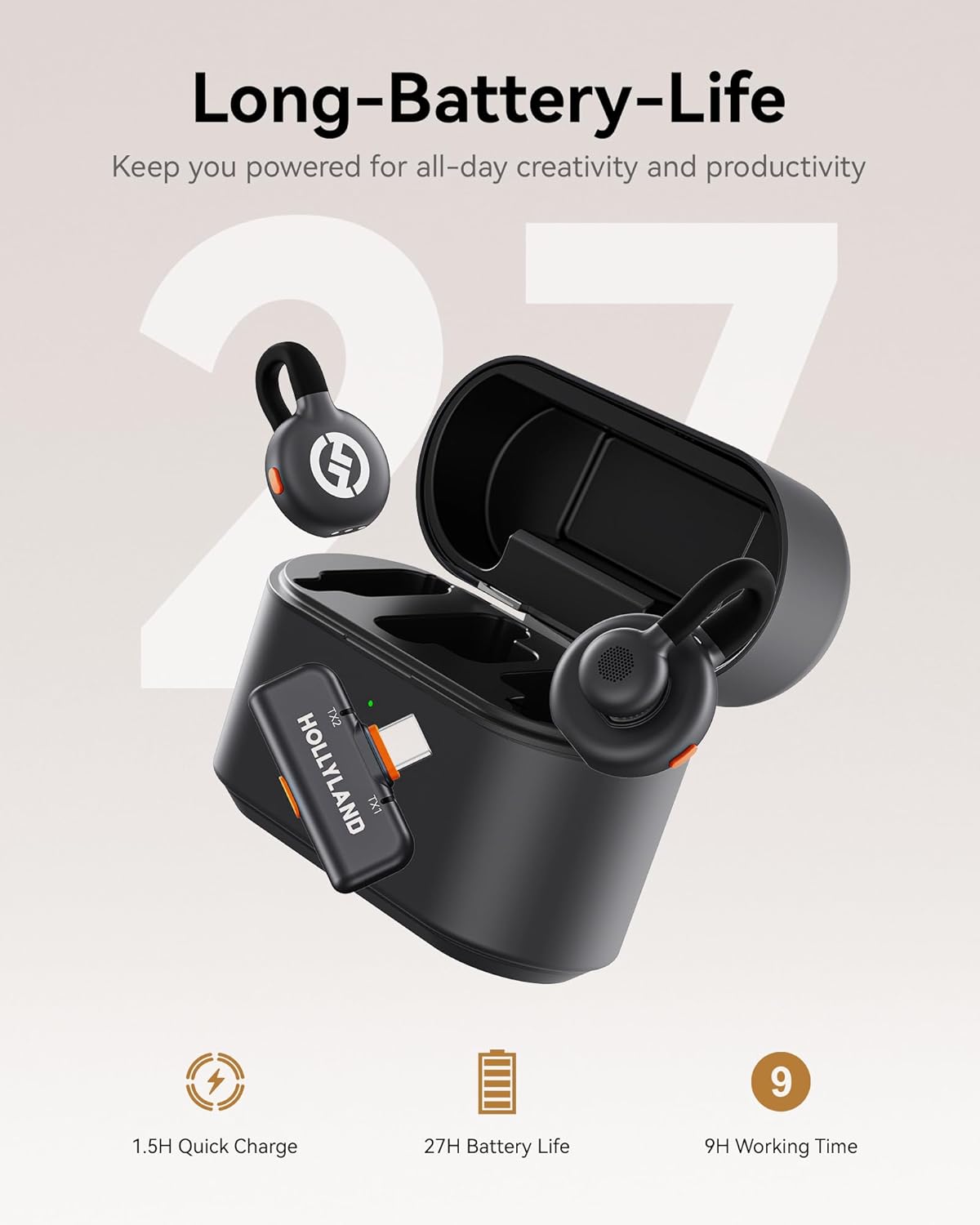 Lark M2S Lavaliermikrofon mit USB-C, 27 Std. Akku, Lark M2S (2TX+1RX+Ladegerät) Schwarz