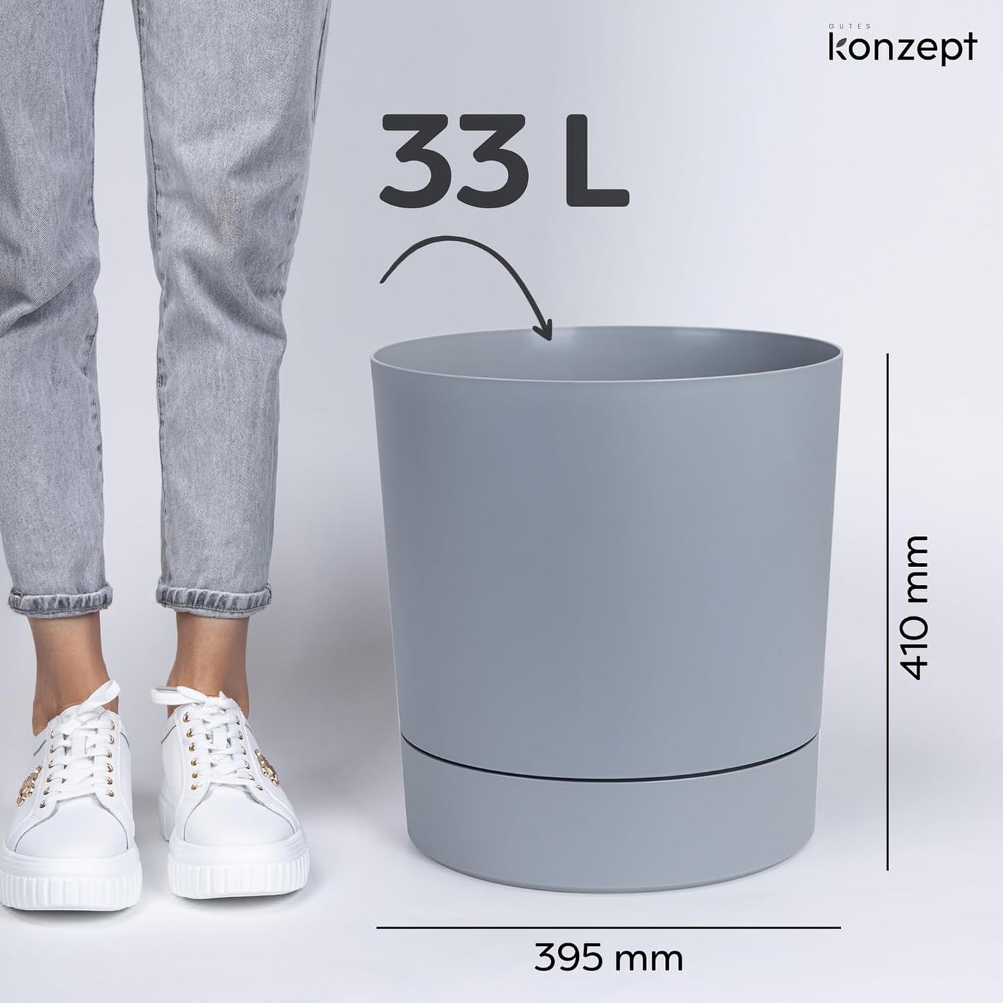 Grosser Blumentopf mit Untersetzer, Grau 38 cm