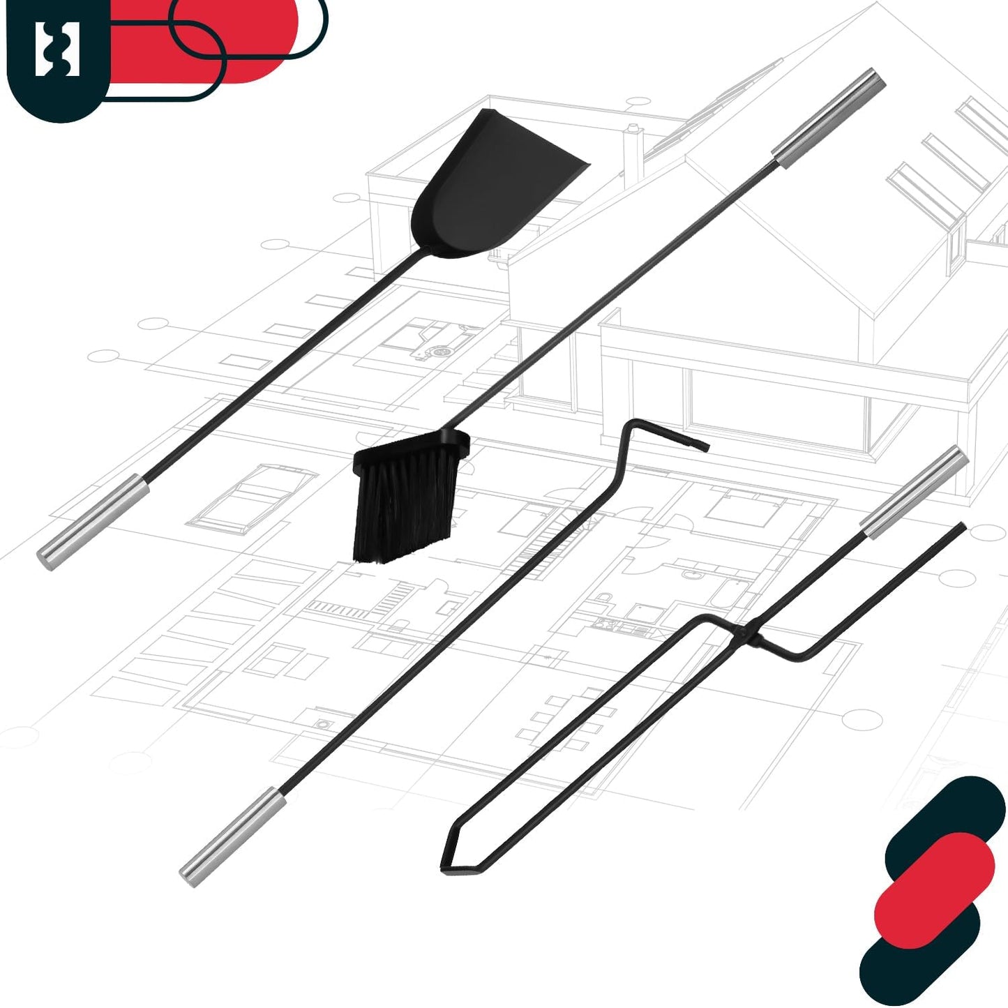 Edelstahl Kamingarnitur Set (5-teilig)