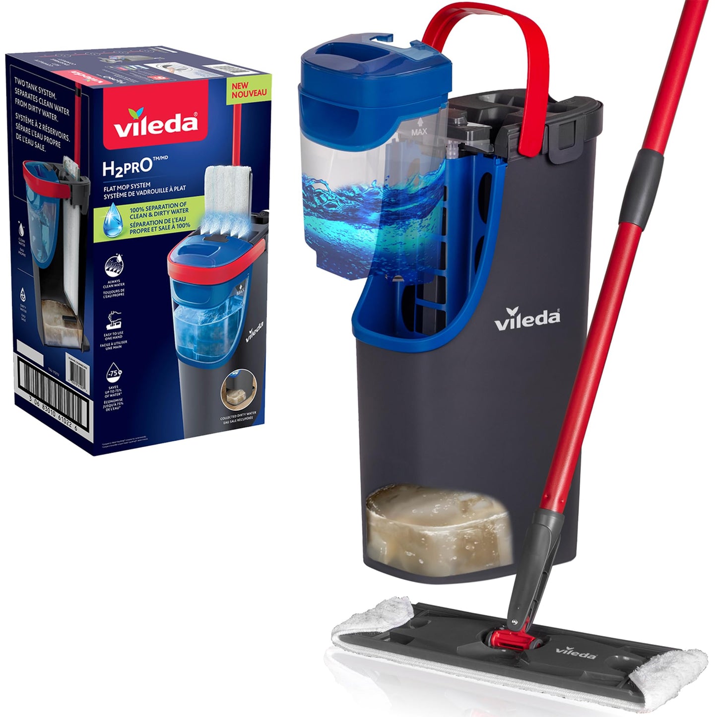 H2PrO Bodenwischer mit Zweitanksystem, Flacher Wischmopp