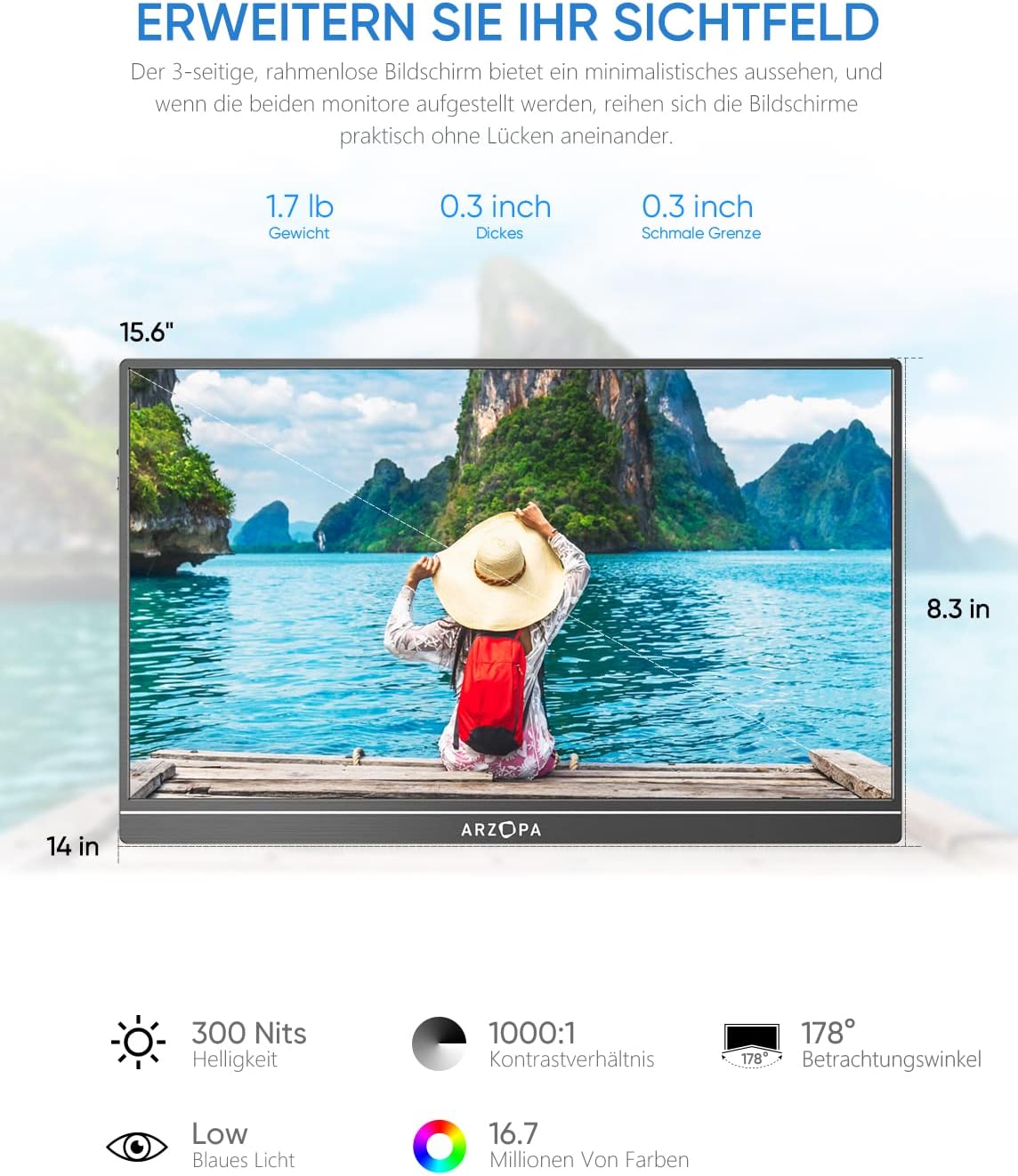 Portabler Monitor mit Full-HD-Display, Schwarz