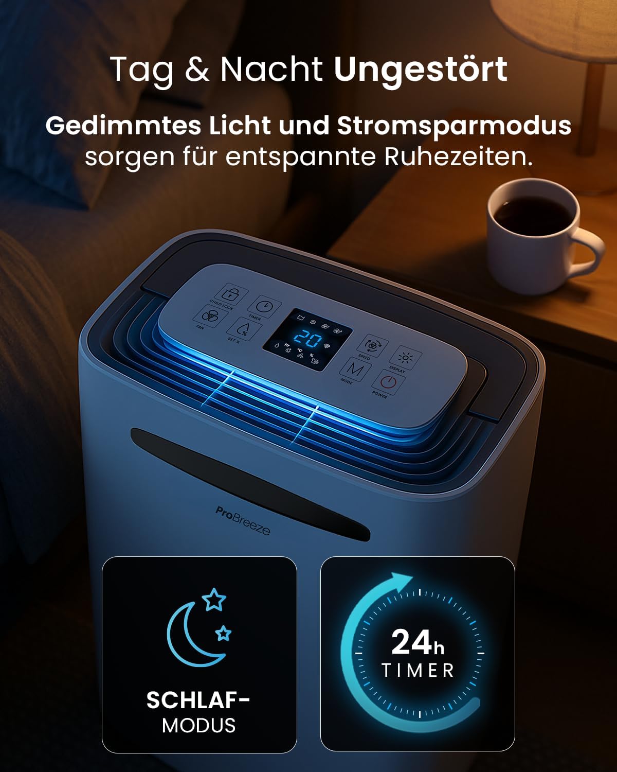 Smarter Luftentfeuchter mit Feuchtigkeitsanzeiger, 20L - 30 m² - Smart App