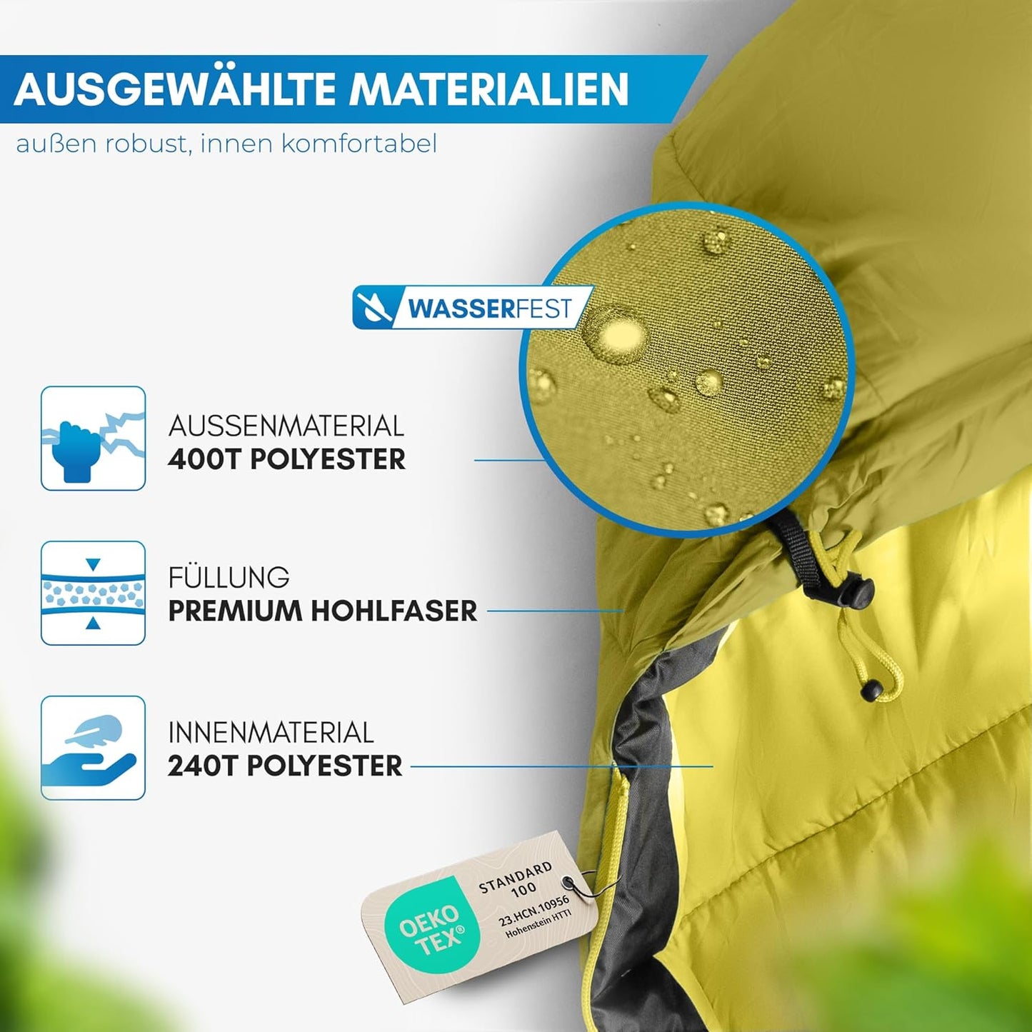 Ultraleichter Mumienschlafsack, Ocker 3-Jahreszeiten Schlafsack