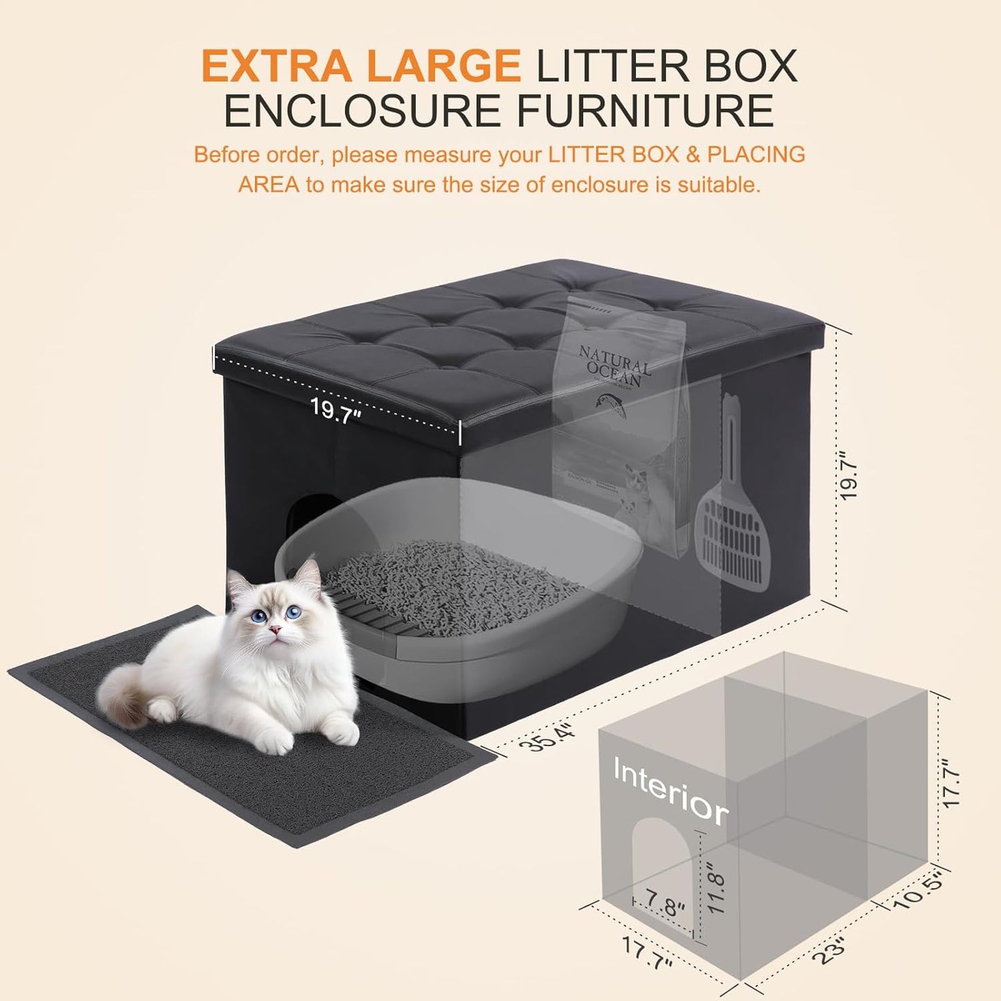 Katzenschrank für versteckte Katzentoilette, XL 90 x 50 x 50cm Schwarz