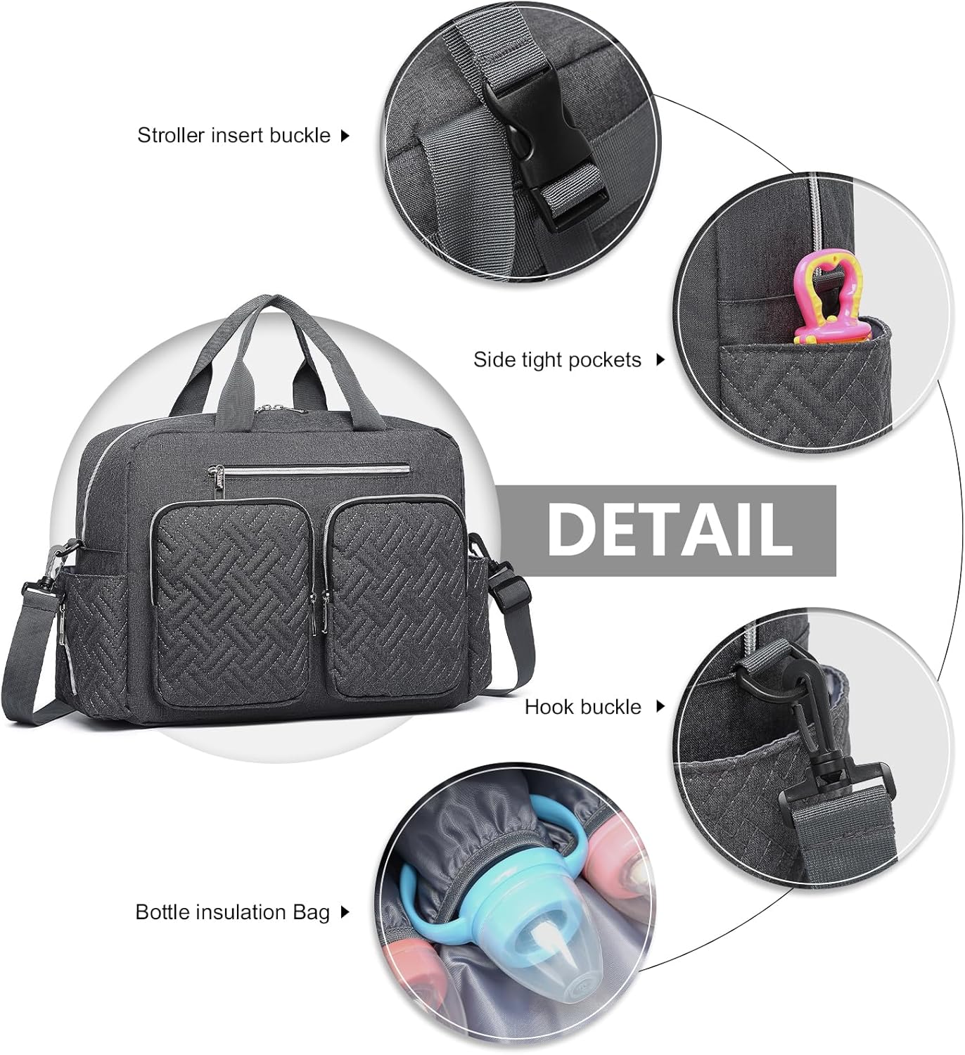 Baby-Wickeltasche Eq2411 mit isolierten Fächern und Wickelauflage, L, Grosse Tasche mit Wickelauflage Dunkelgrau