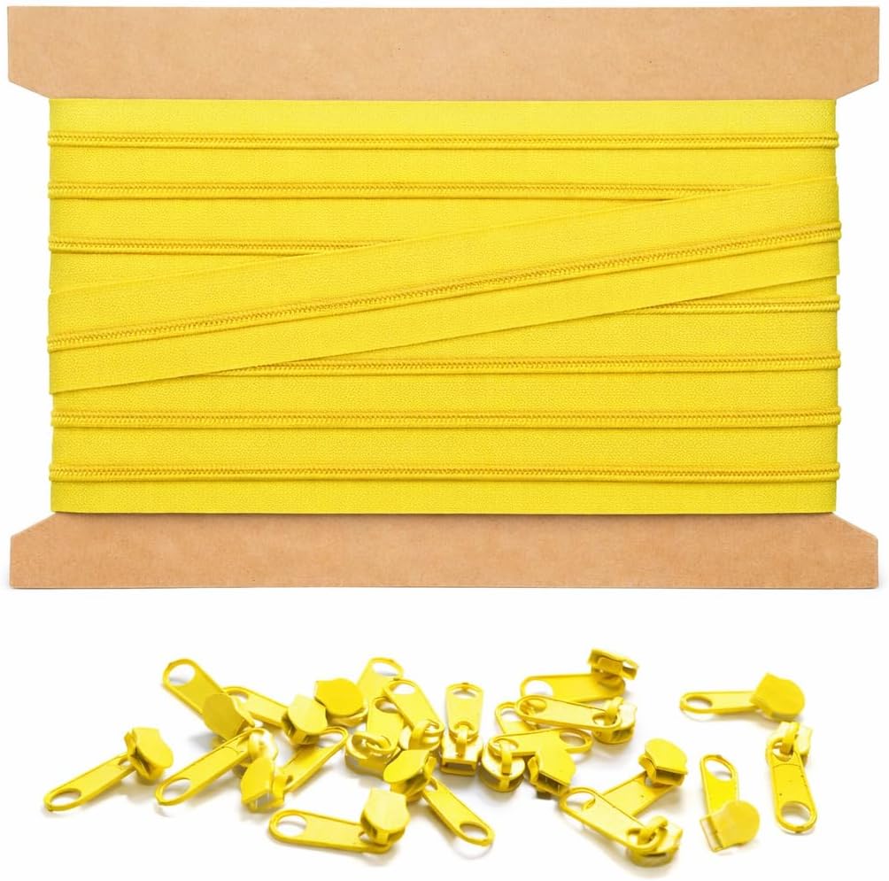 Endlosreissverschluss mit 20 Zippern, 10m + 20 Zipper Citrongelb