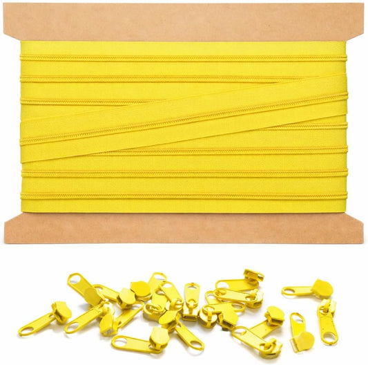 Endlosreissverschluss mit 20 Zippern, 10m + 20 Zipper Citrongelb