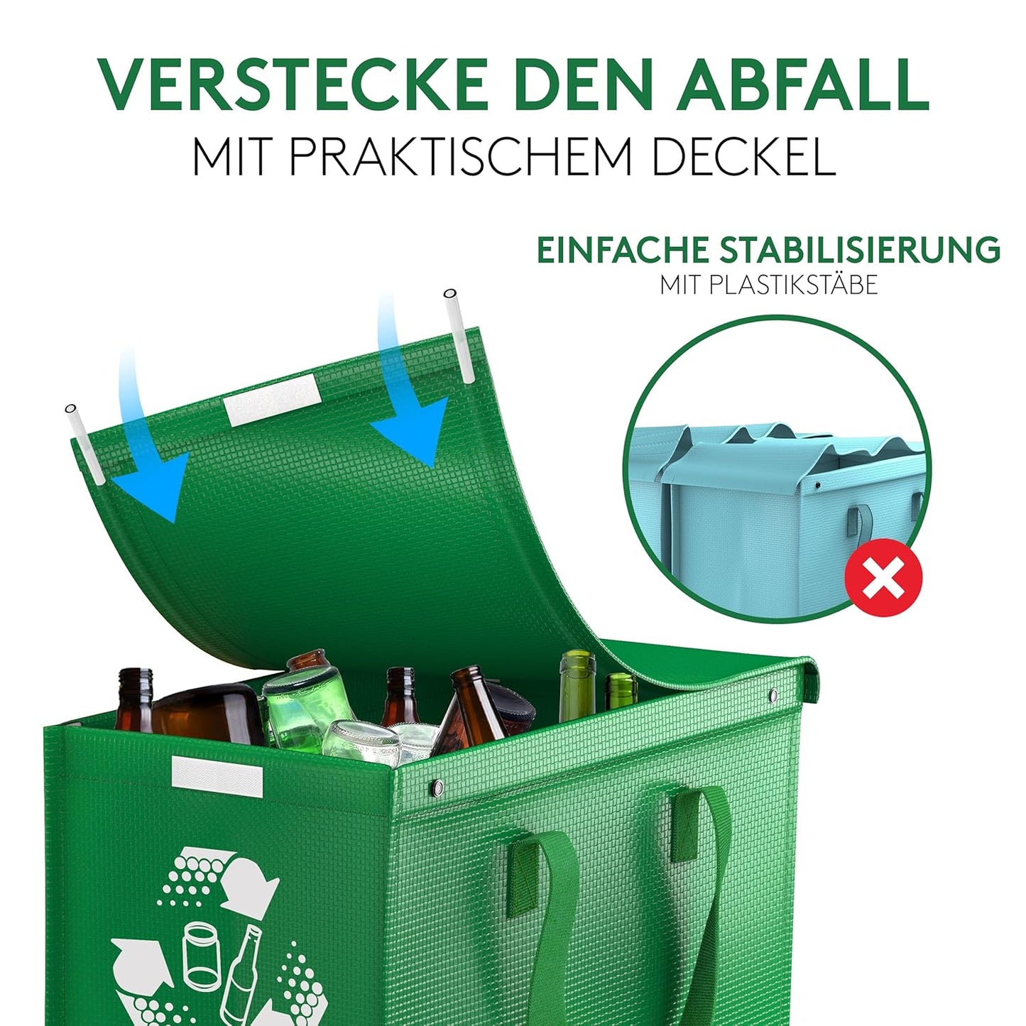 Mülltrennsystem mit 3 Fächern für Recycling, Color Edition Medio + Deckel