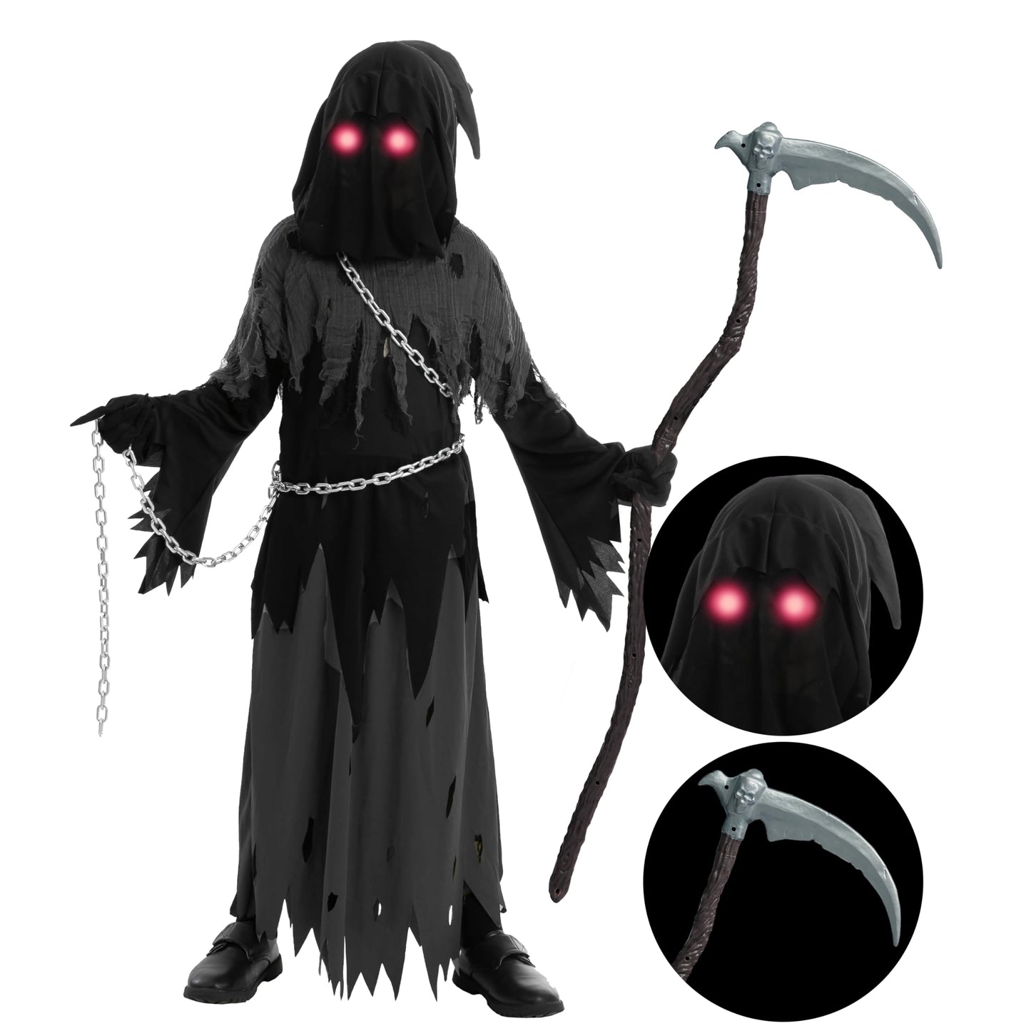 Sensenmann Kinderkostüm für Halloween, L Schwarz