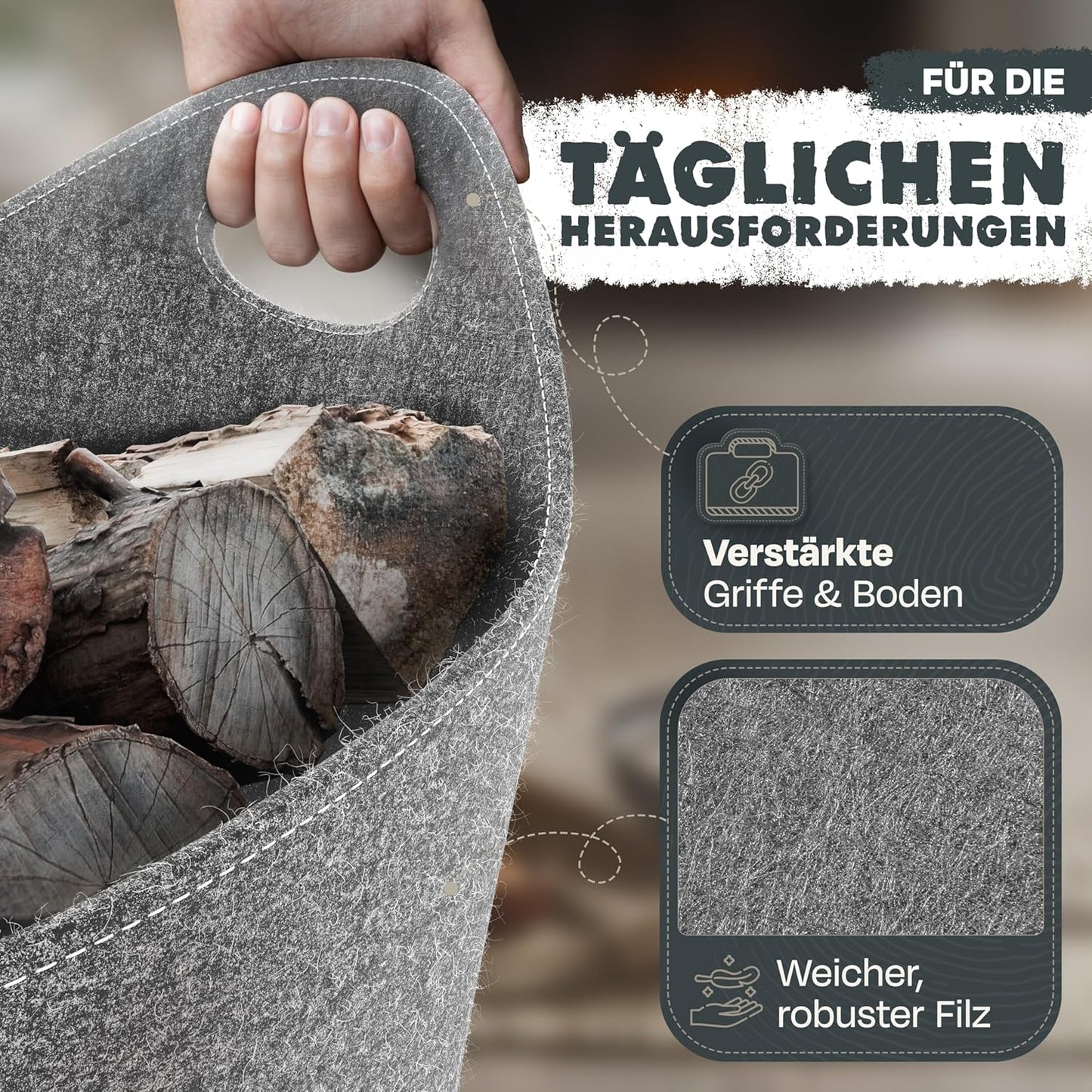 XXL Filzkorb für Kaminholz, Hellgrau