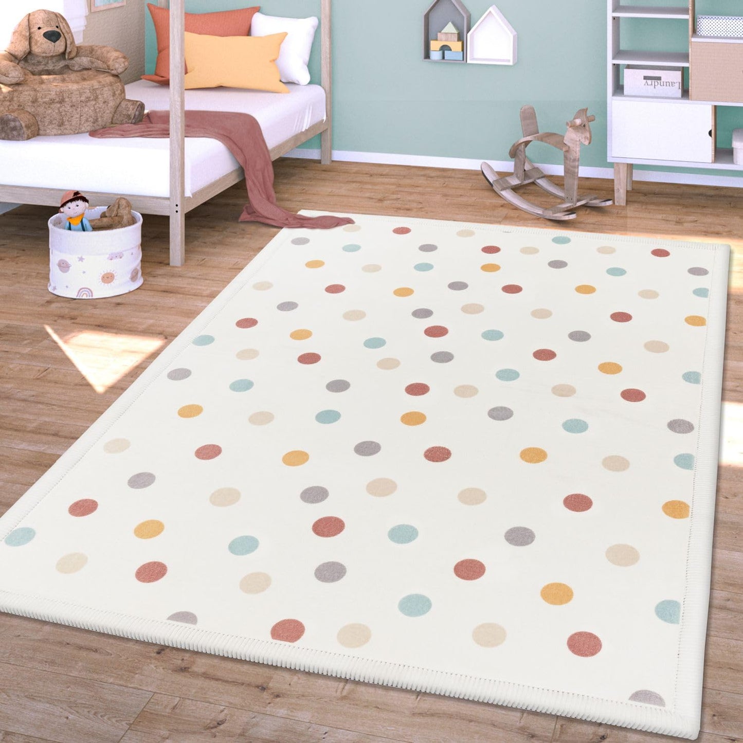 Waschbarer Krabbelmatte, 80x150 cm Rechteckig Blau Gelb Creme