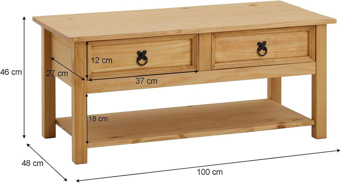 Couchtisch Tequila mit Schubladen im Landhausstil, Braun