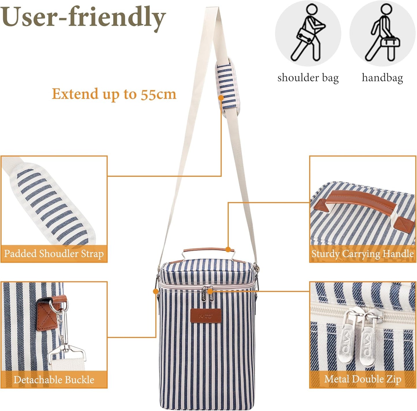 Flaschentasche für 2 Flaschen mit Korkenzieher, Kühltasche 2 Flaschen - Streifen