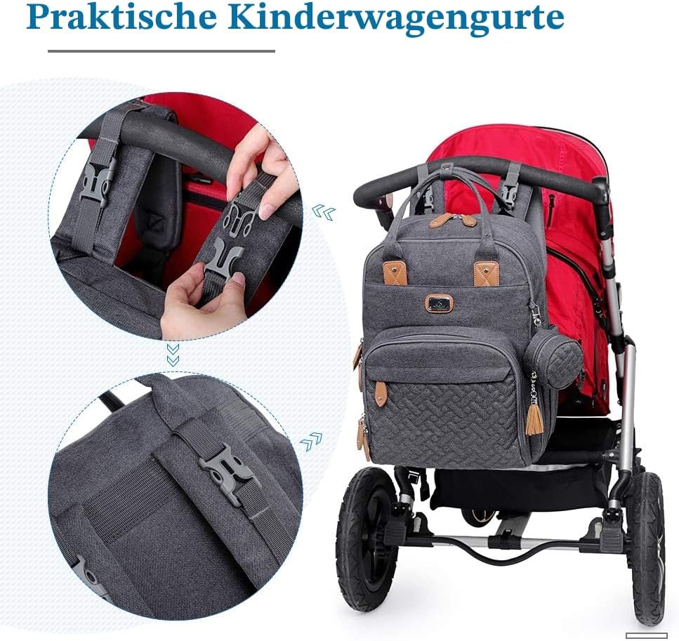 Wickeltasche Rucksack mit Wickelauflage und Zubehör, Dunkelgrau