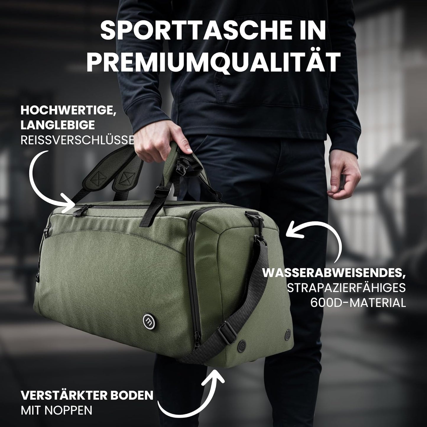 Sport- und Reisetasche mit Rucksack-Funktion, 60 L Grün
