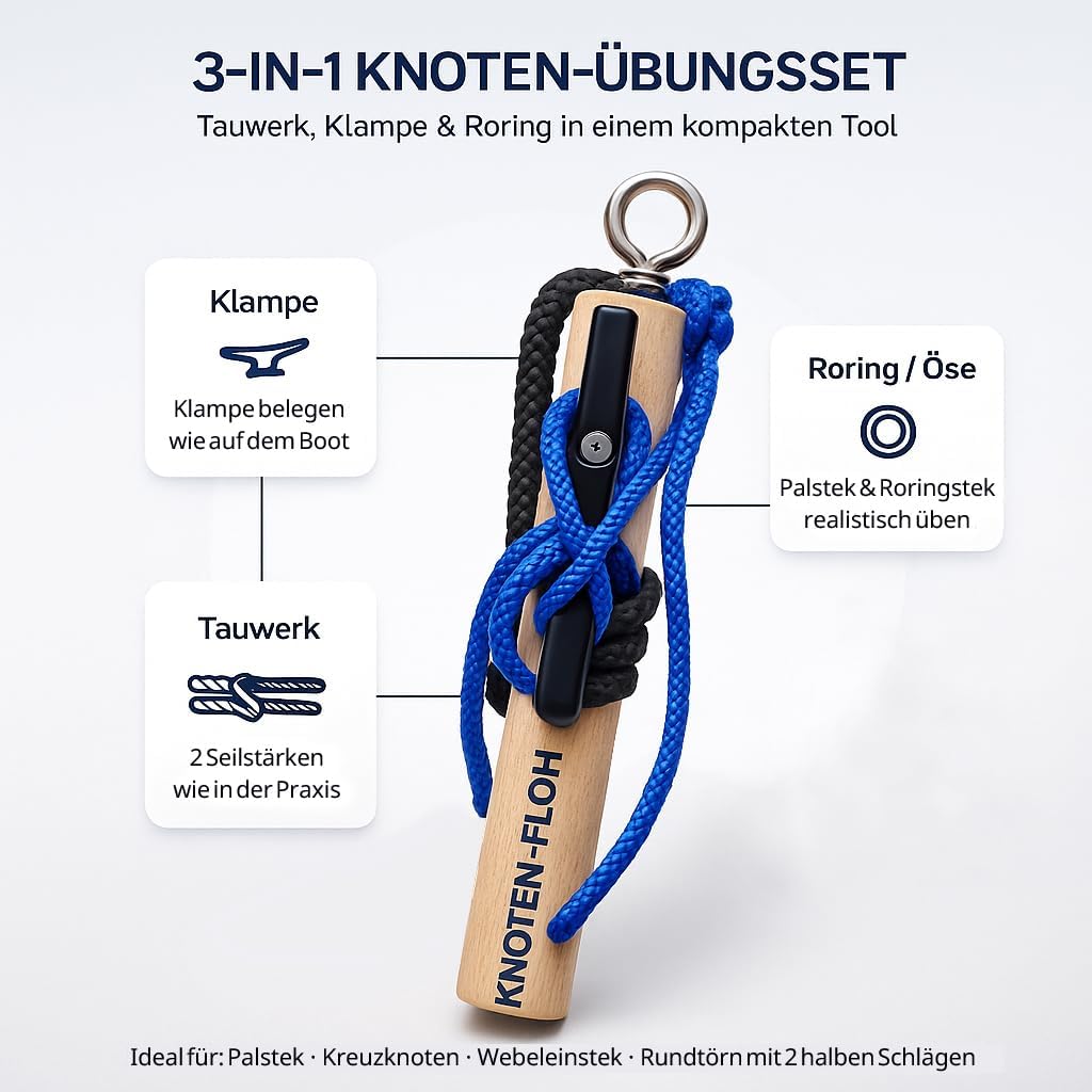 Knoten-Übungsset für Bootsführerschein & Feuerwehr, Schwarz/Blau XXL Kapitän