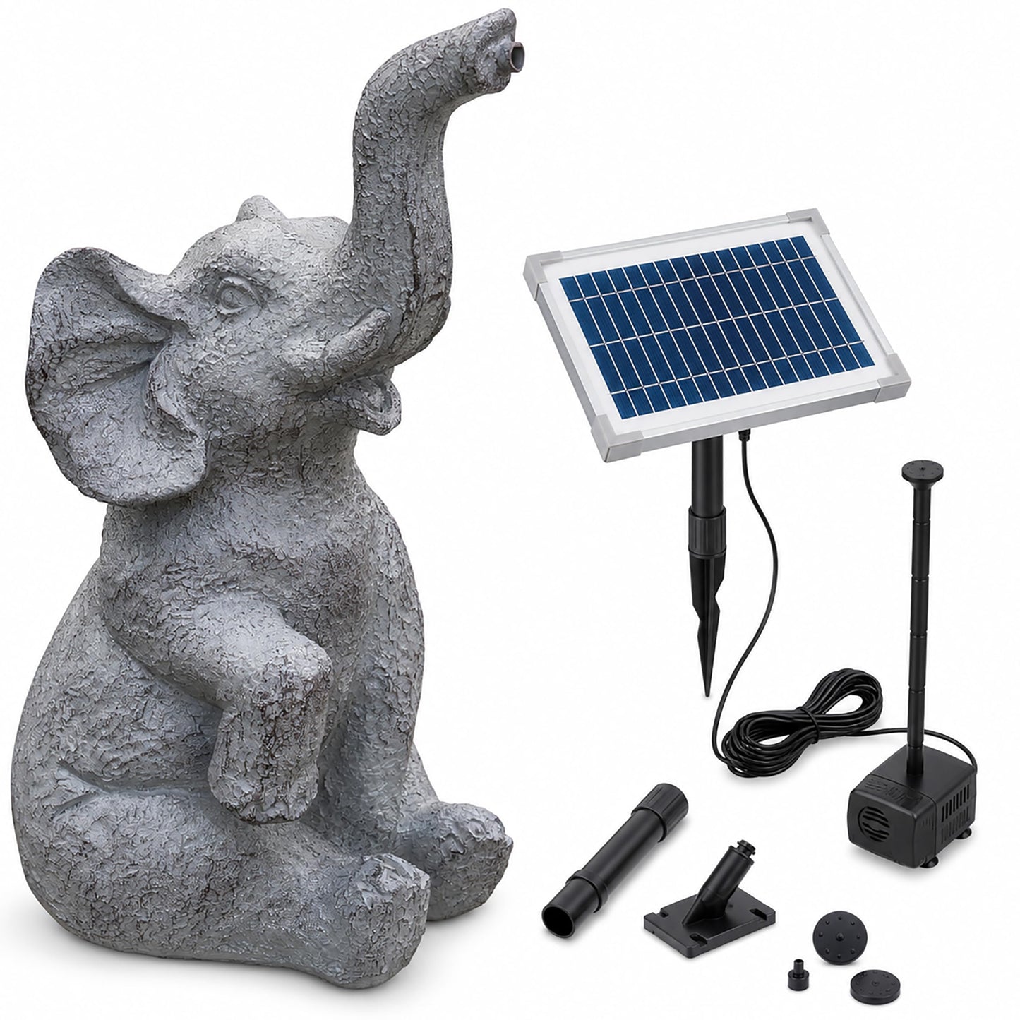 Solar Wasserspeier Set: Sitzender Elefant Lumi