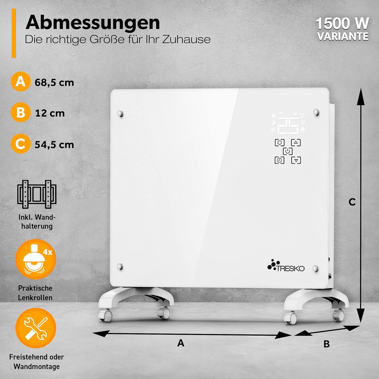 Glaskonvektor, 1500W, Weiss / 1500 Watt