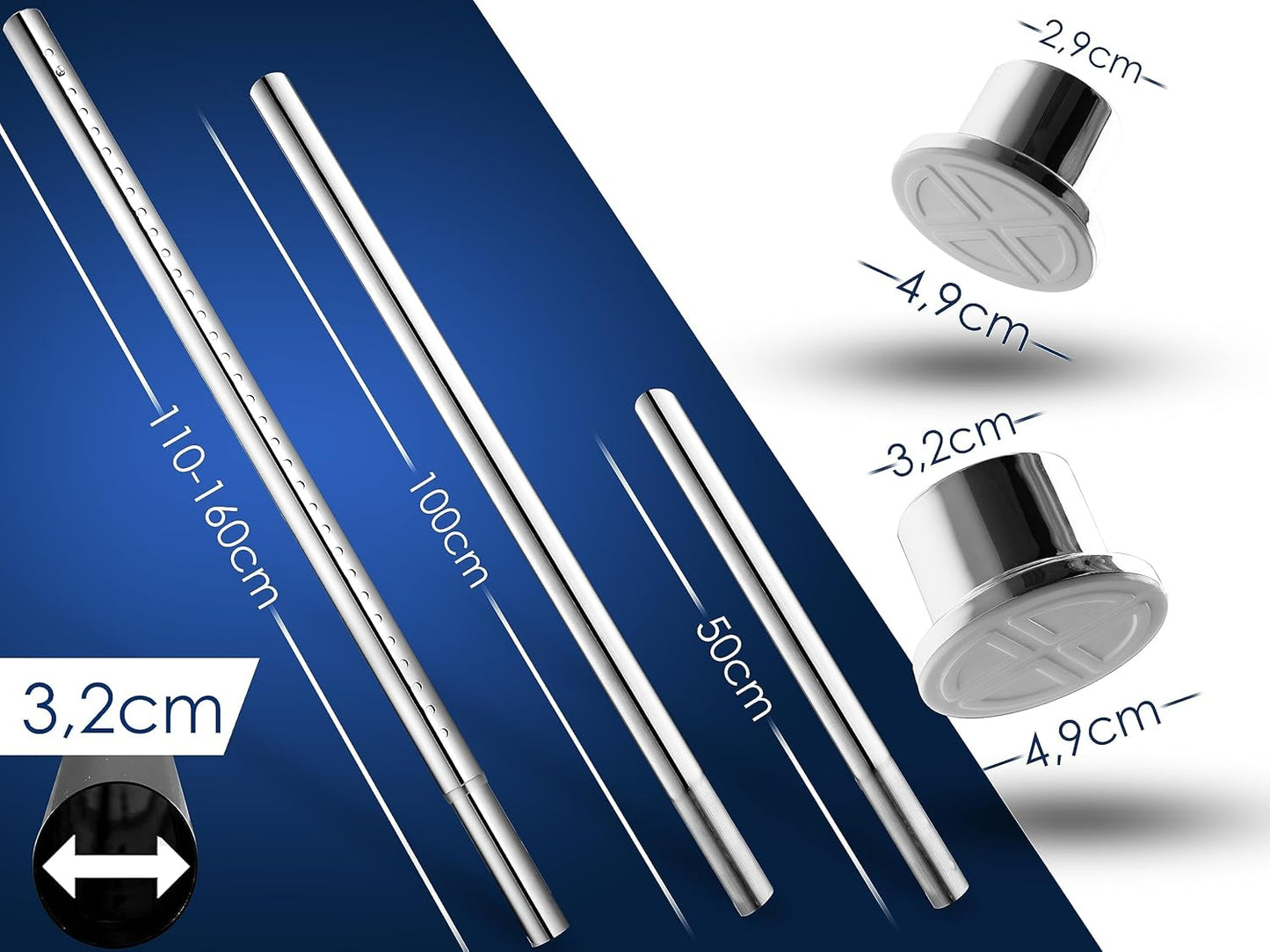 Teleskop-Klemmstange für Vorhänge, 260-310 cm Edelstahl Silber
