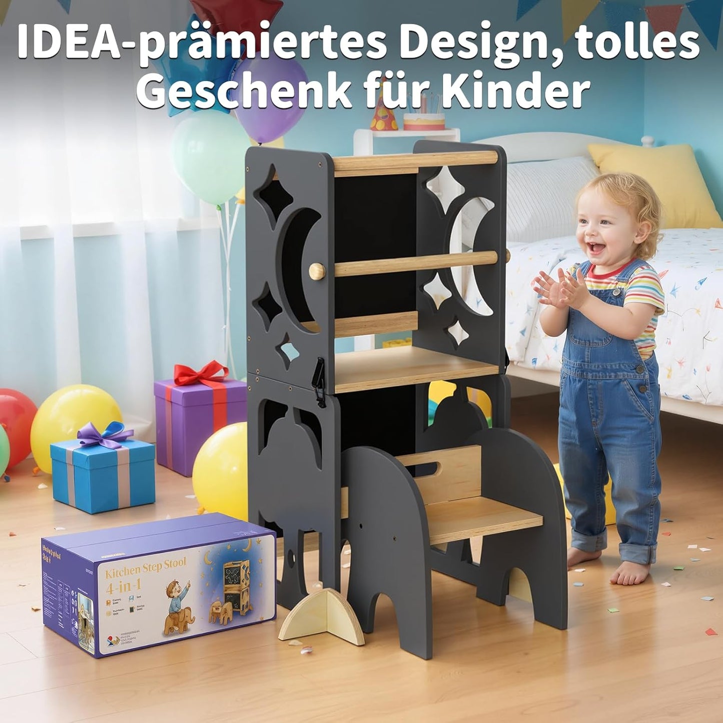 4in1 Lernturm mit Doppeltafel & Schreibtisch, Schwarz