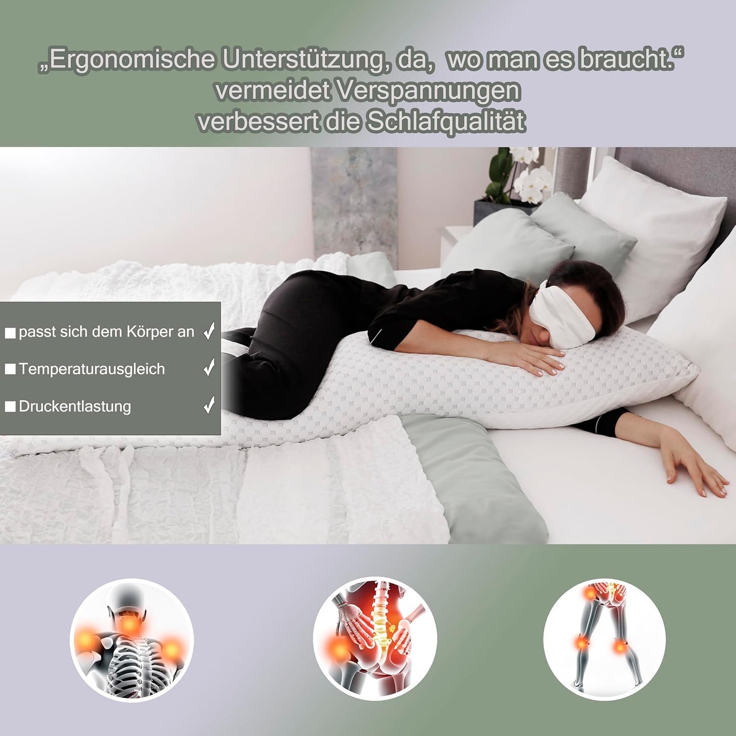 Seitenschläferkissen mit Memory Foam 40x145 cm