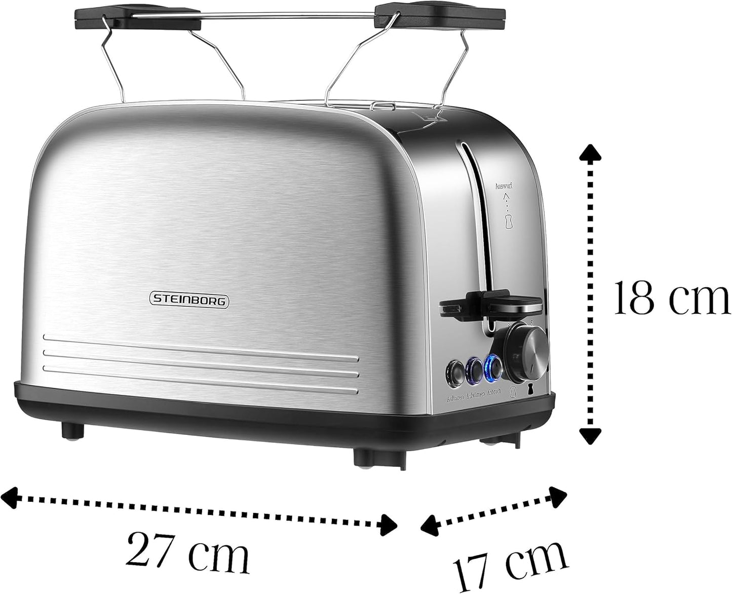 Edelstahl Doppelschlitz-Toaster mit Brötchenaufsatz