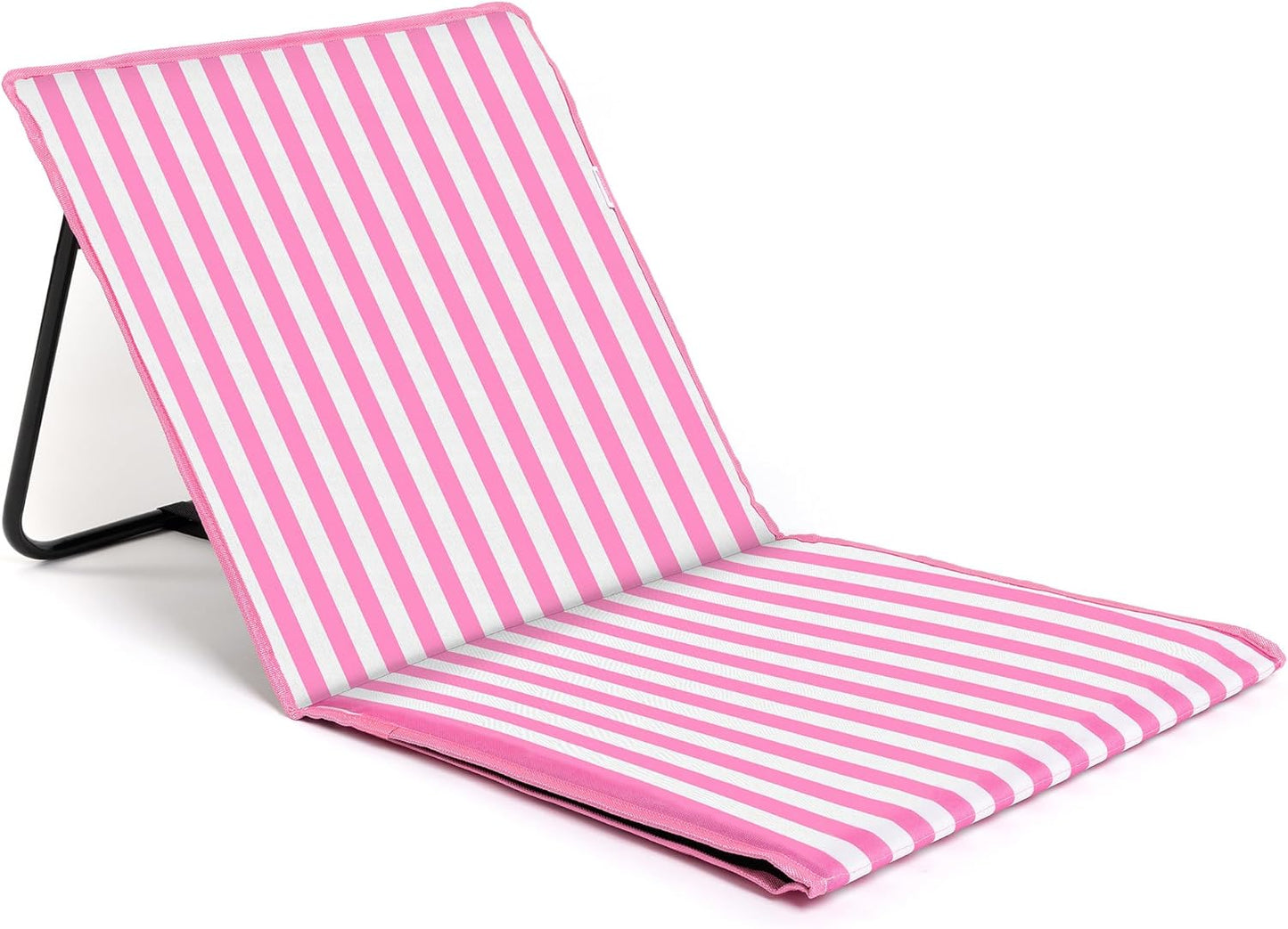 Faltbare Strandmatte mit klappbarer Rückenlehne , Reissverschlusstasche und Schultergurt, Rosa Gestreift