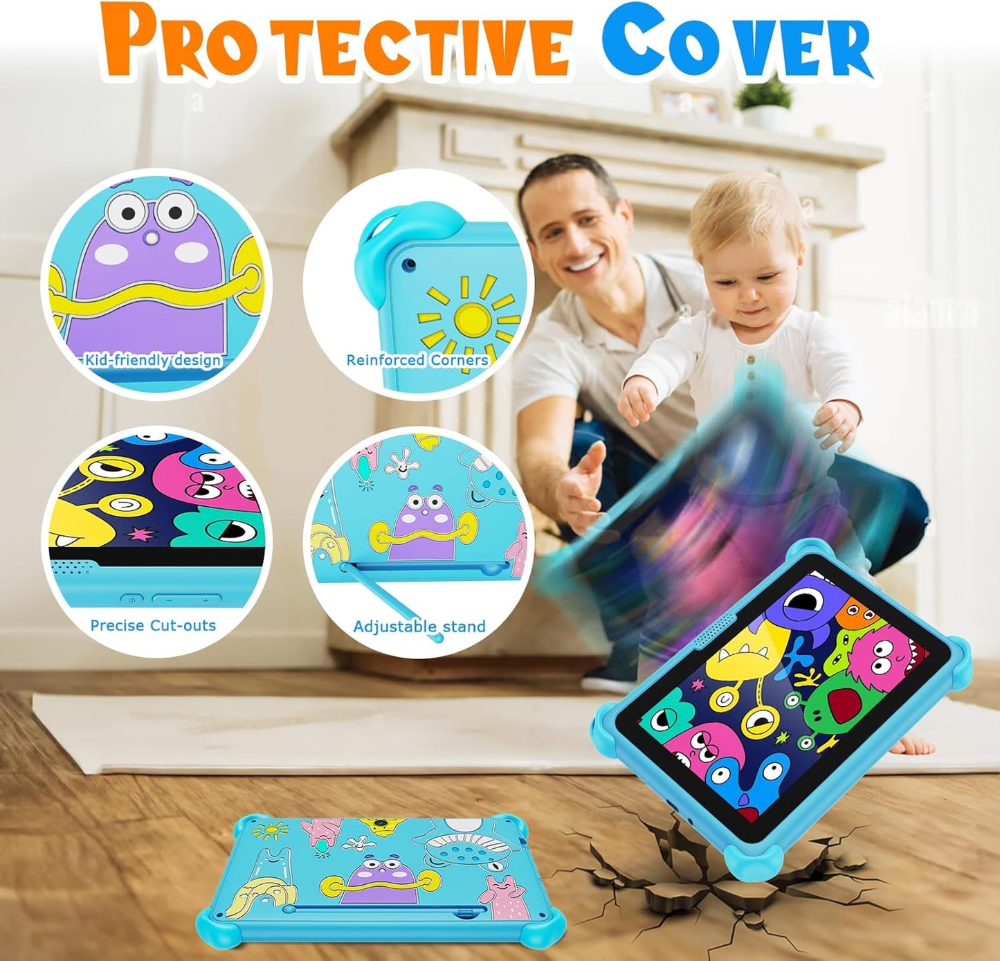 Kinder Tablet mit Kindersicherung und Lern-Apps, Blau