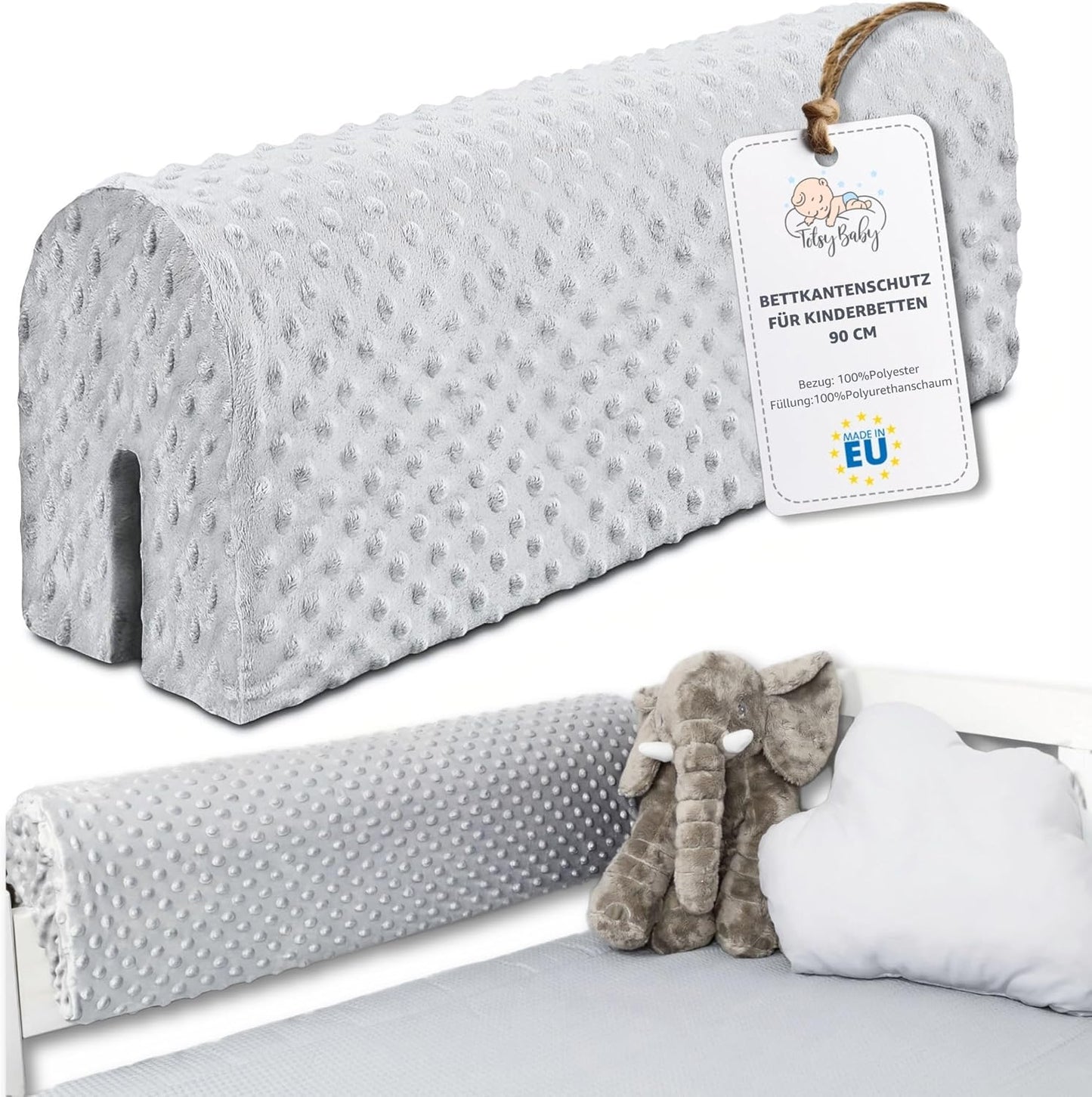 Bettkantenschutz für Kinderbetten, Hellgrau 90 cm