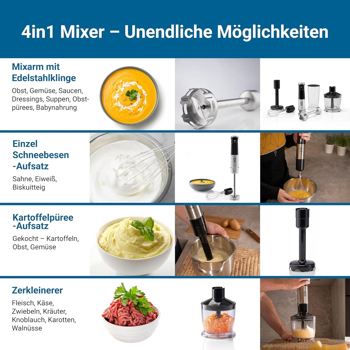 Akku Stabmixer-Set mit Zubehör, 150W inkl. TRENDLine Zubehör