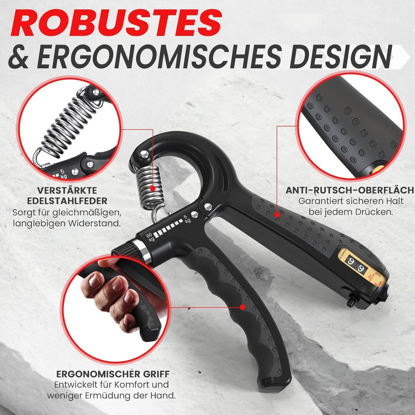 Handtrainer Set, Schwarz 3er Set