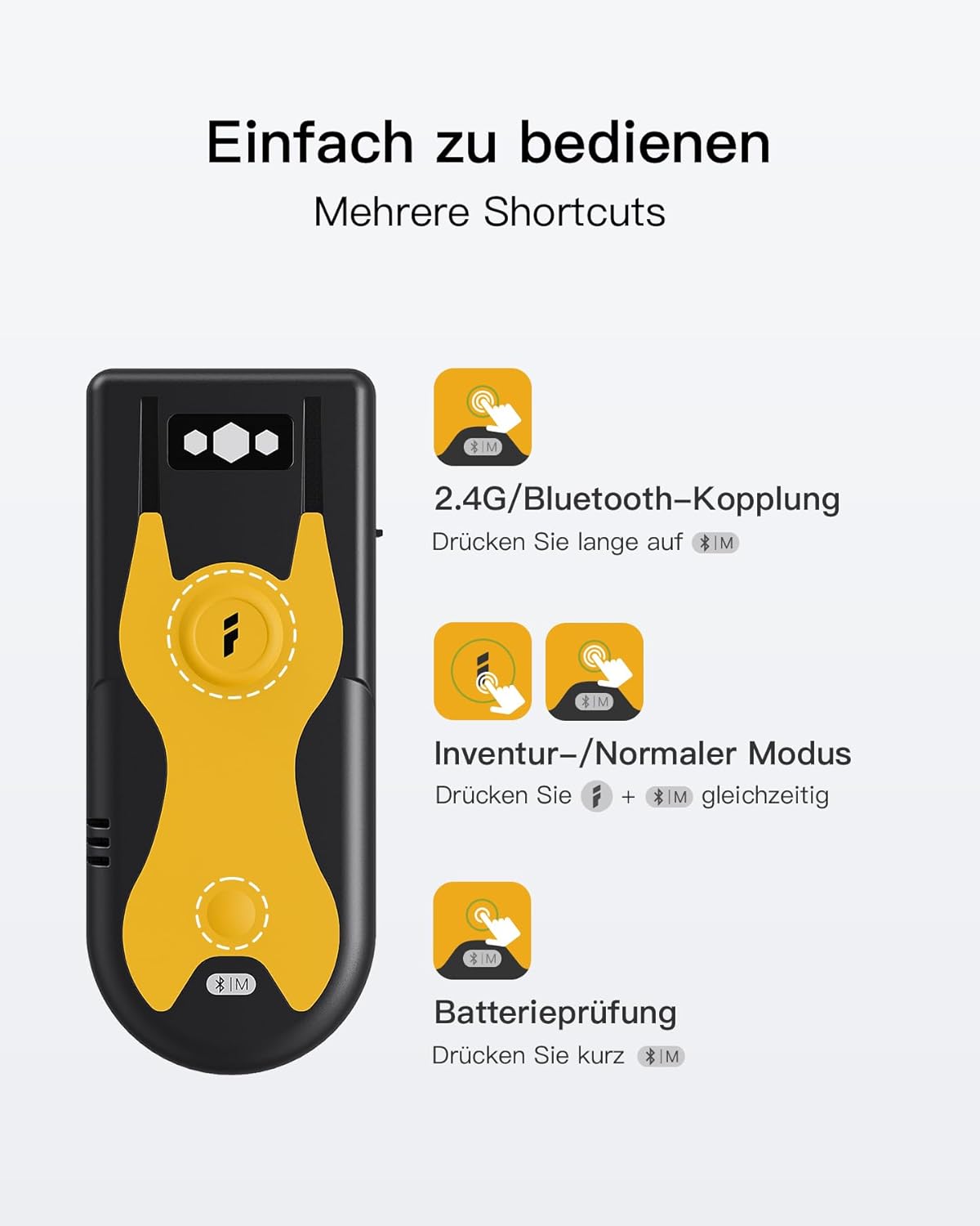 Mini Barcode Scanner BCST-42 für 2D undQR, 2D Gelb