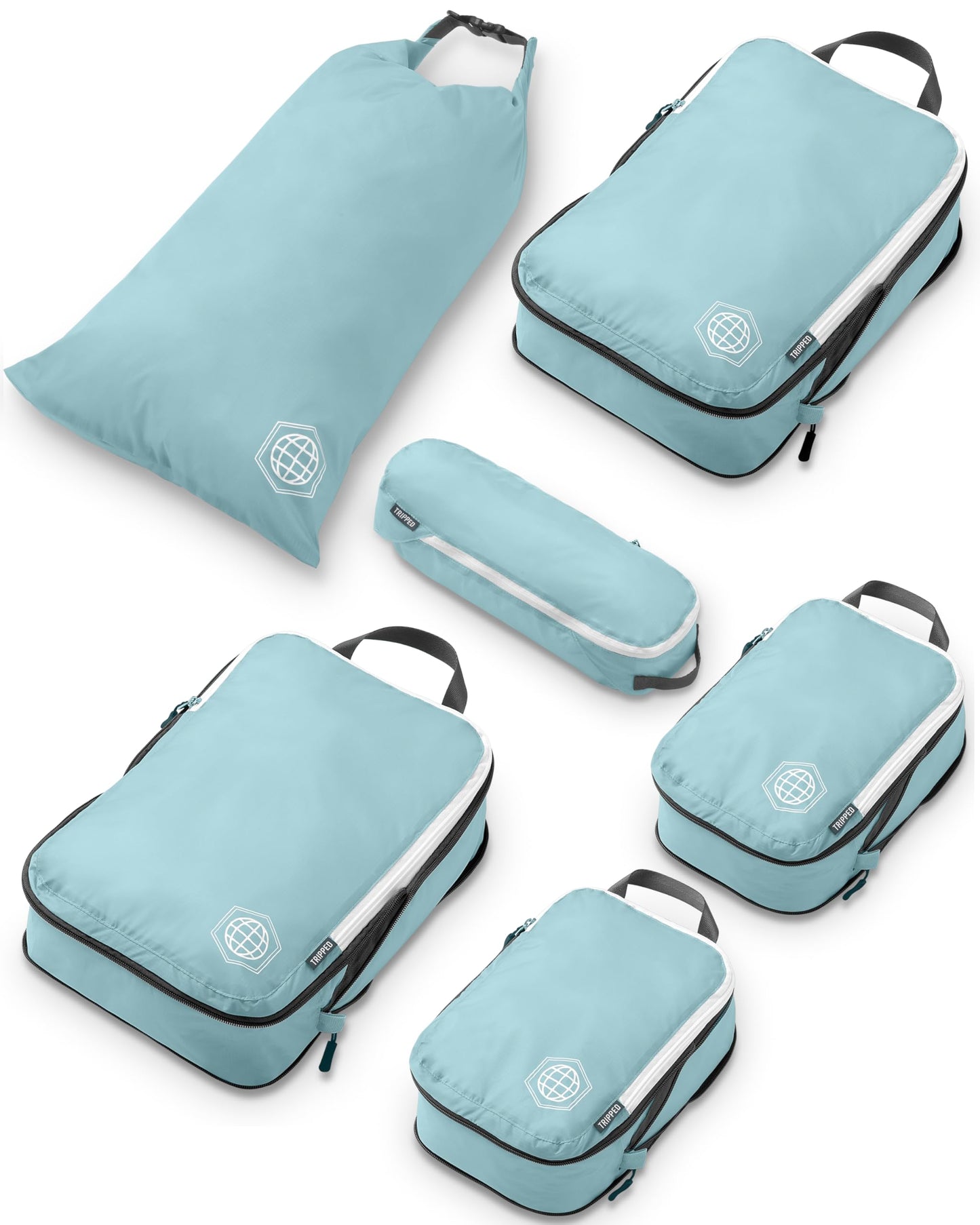 Kompressions-Verpackungswürfel-Set, Dusty Teal und Weiss 6 Stück