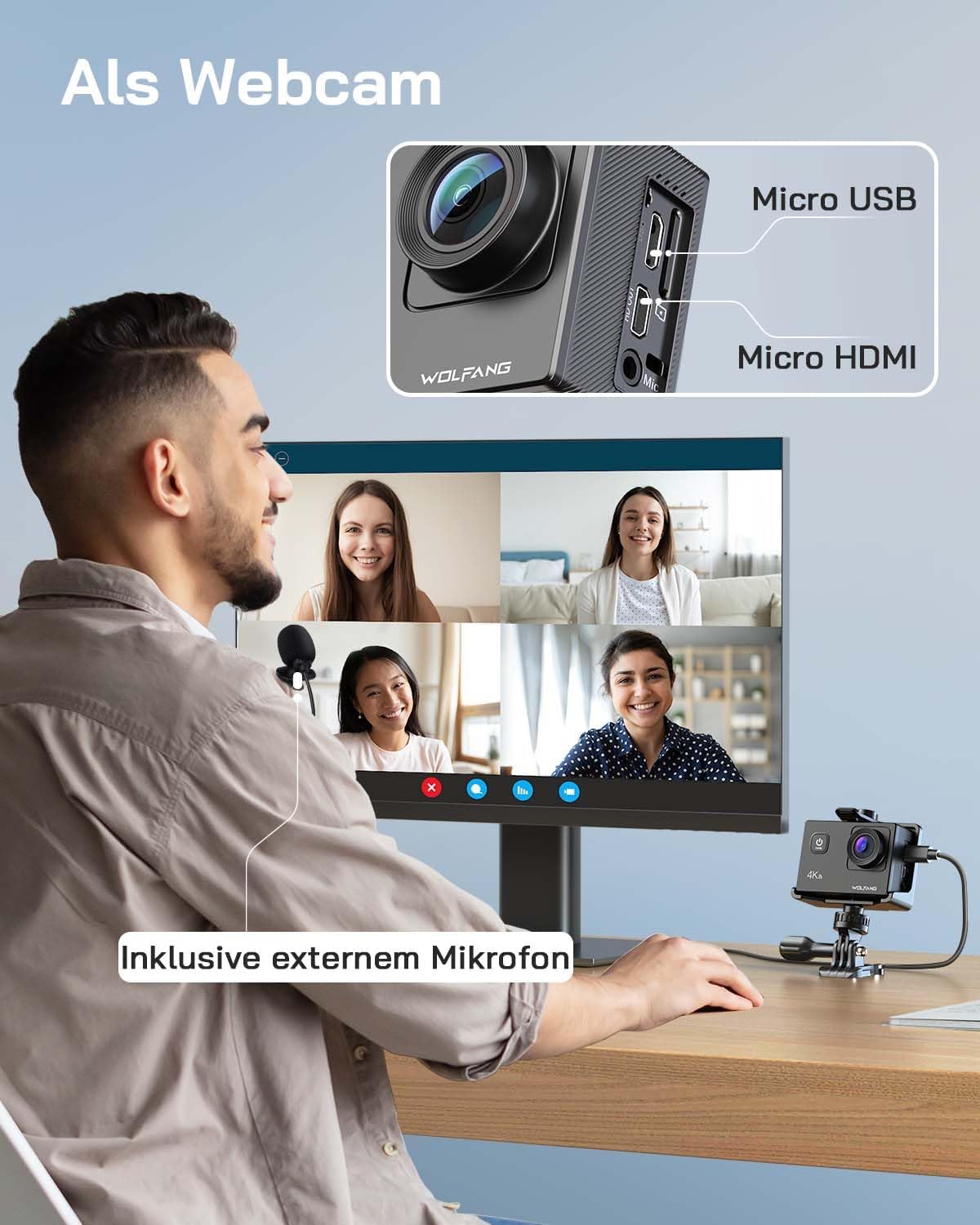Action Cam 4K30FPS Unterwasserkamera mit Zubehör, Bundle with SD card