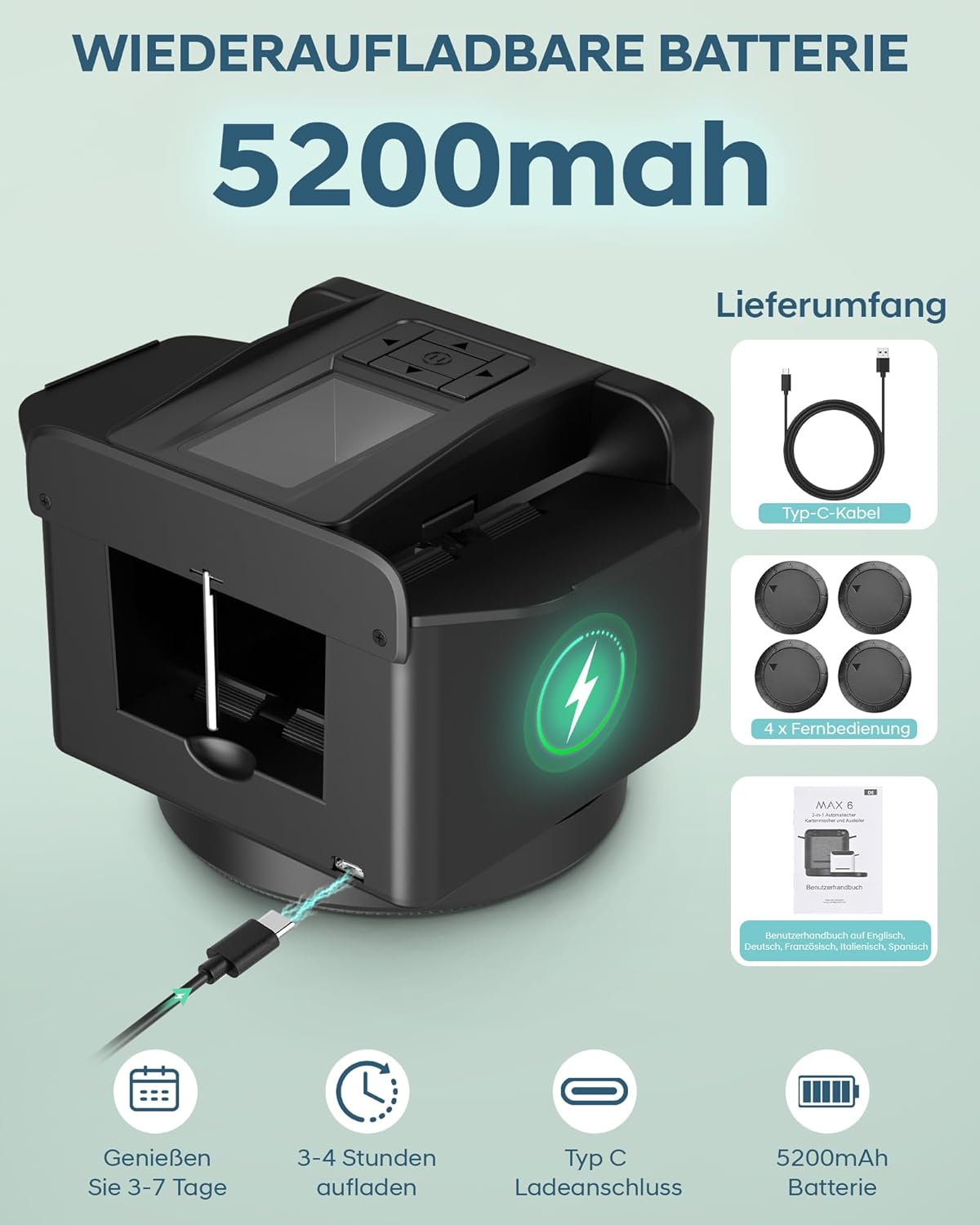 Automatischer Kartenmischer für 12 Decks mit Verteiler, Schwarz