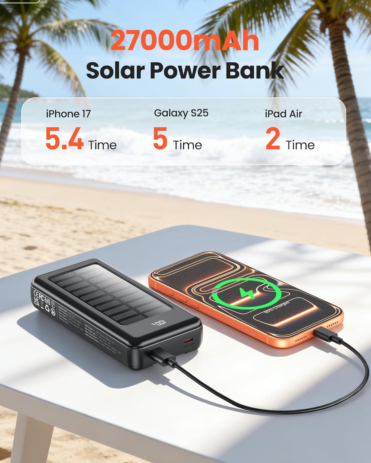 Solar Powerbank PC3-S mit Schnellladefunktion, Schwarz