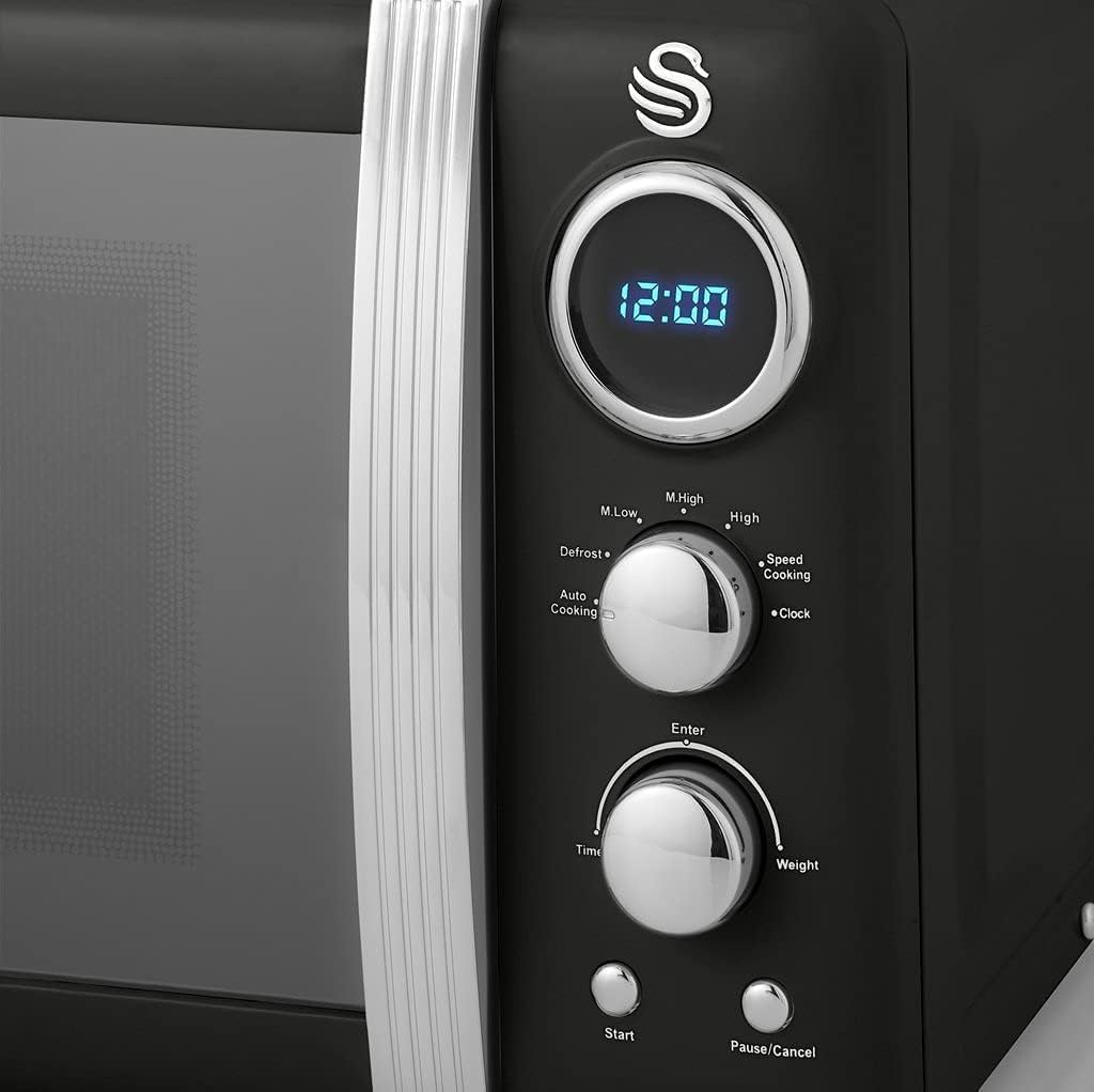 Retro Digitale Mikrowelle SM22030LBNEU, Timer und Auftaufunktion, Schwarz