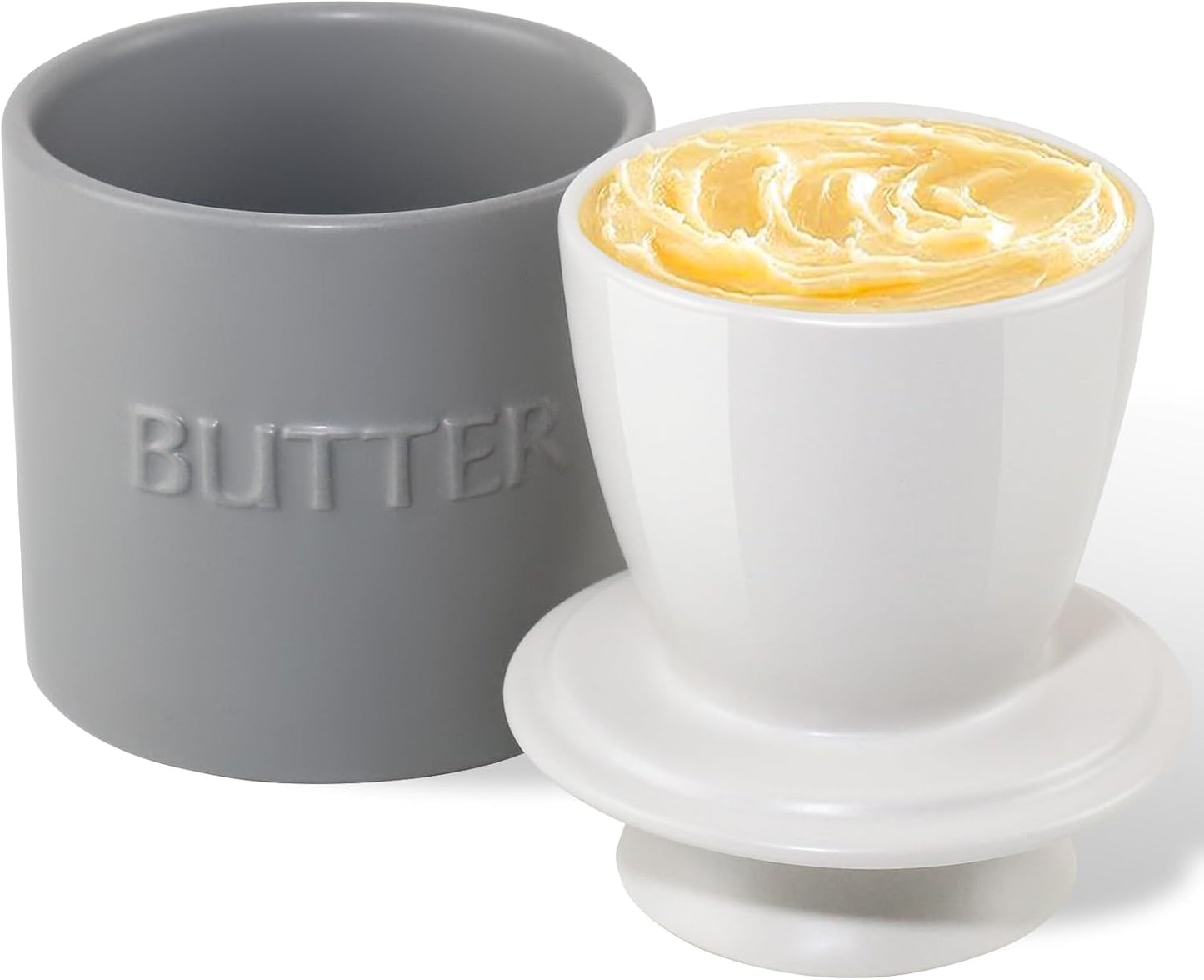 Französische Butterdose mit Deckel, Grau