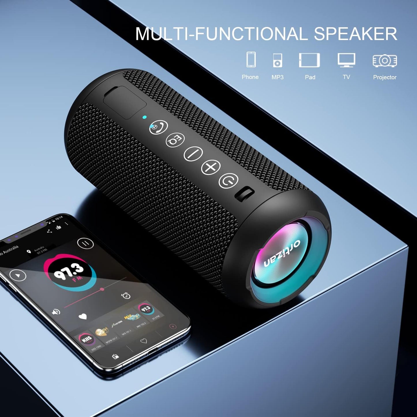 Bluetooth Lautsprecher wasserdicht mit Bass Boost und TWS, Holzkohle schwarz