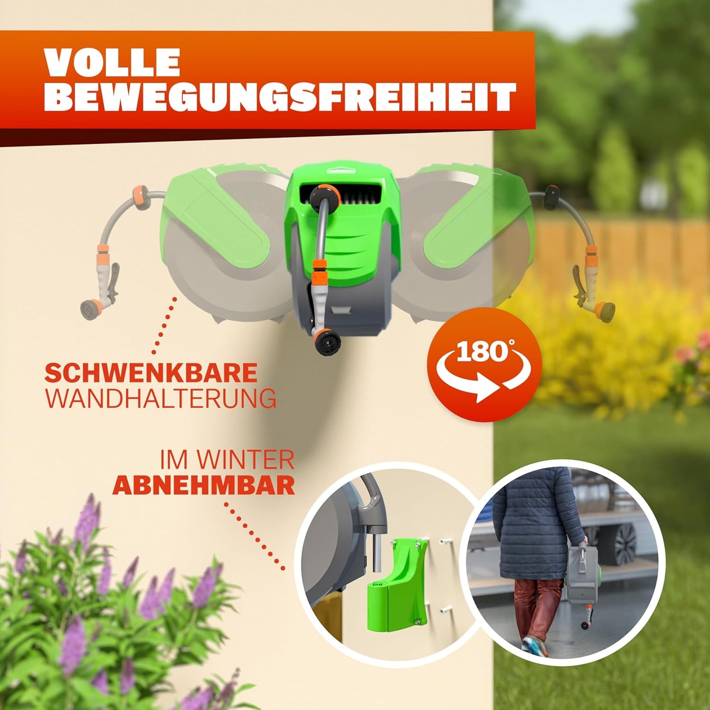 Schlauchtrommel mit Handbrause, 20m