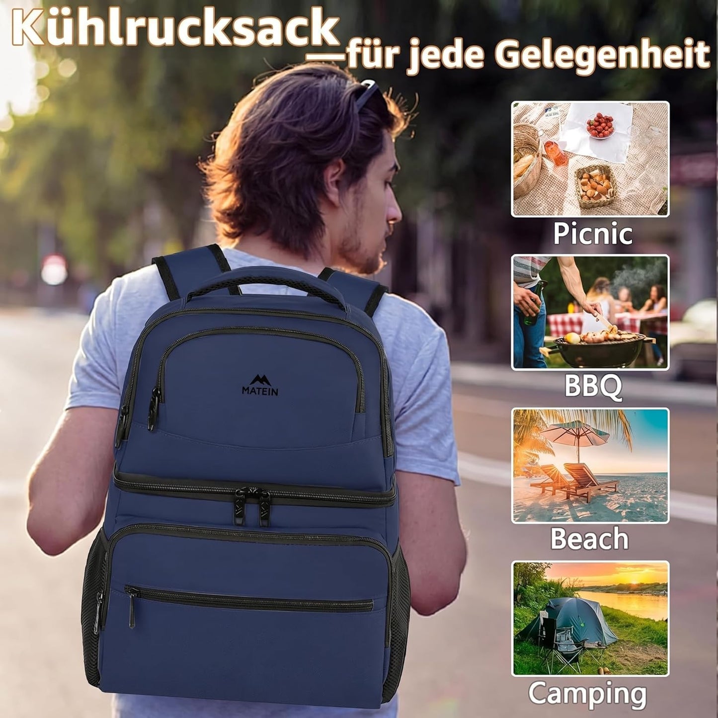 Thermo Kühlrucksack, Blau 40 Dosen