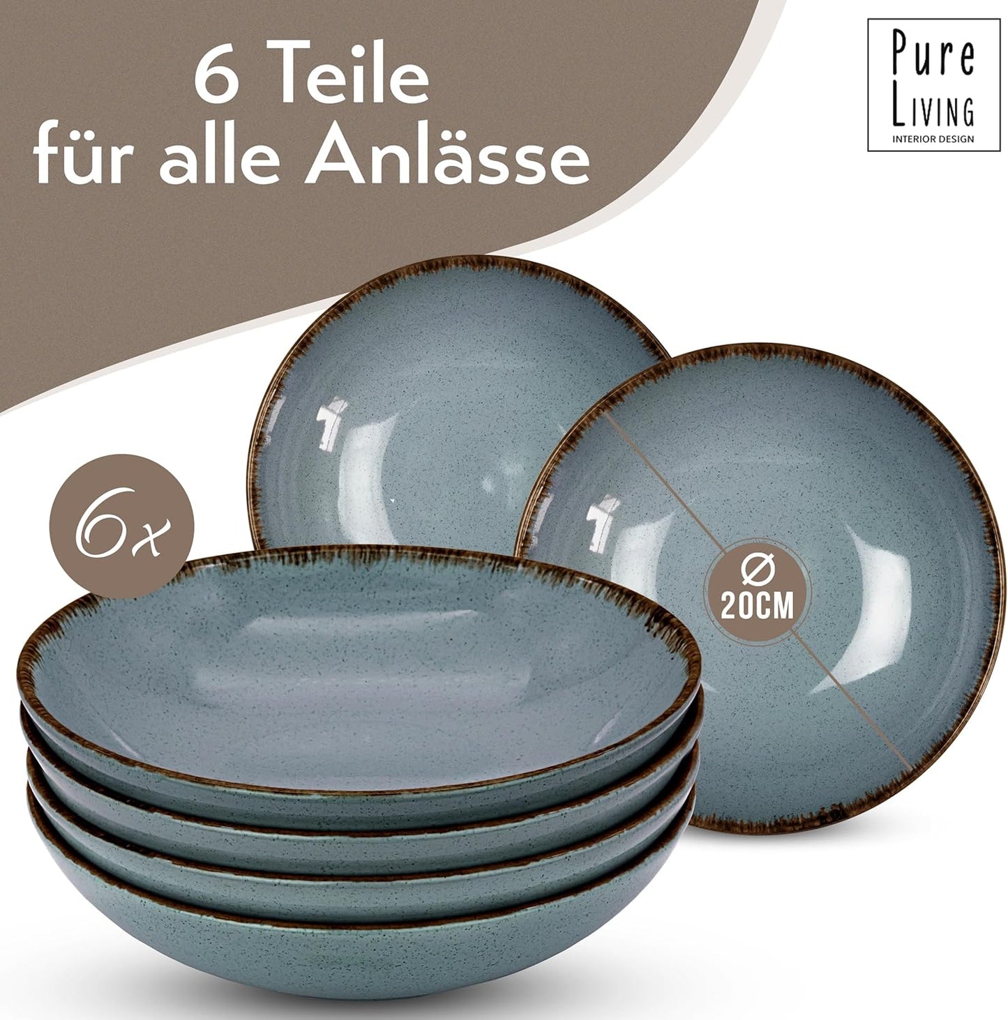 6er-Set Suppenteller, Tiefe Teller (6x) Rauchblau