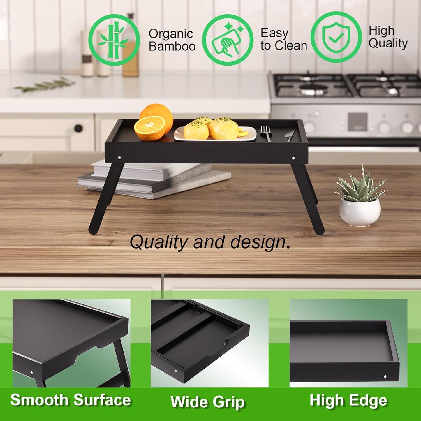 2er-Pack Betttabletts mit klappbaren Beinen, Set zwei Schwarz