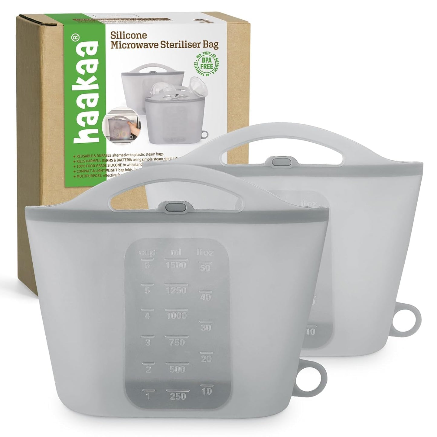2er-Set Silikon-Dampfsterilisatorbeutel für Mikrowelle, 1500ml 2.0