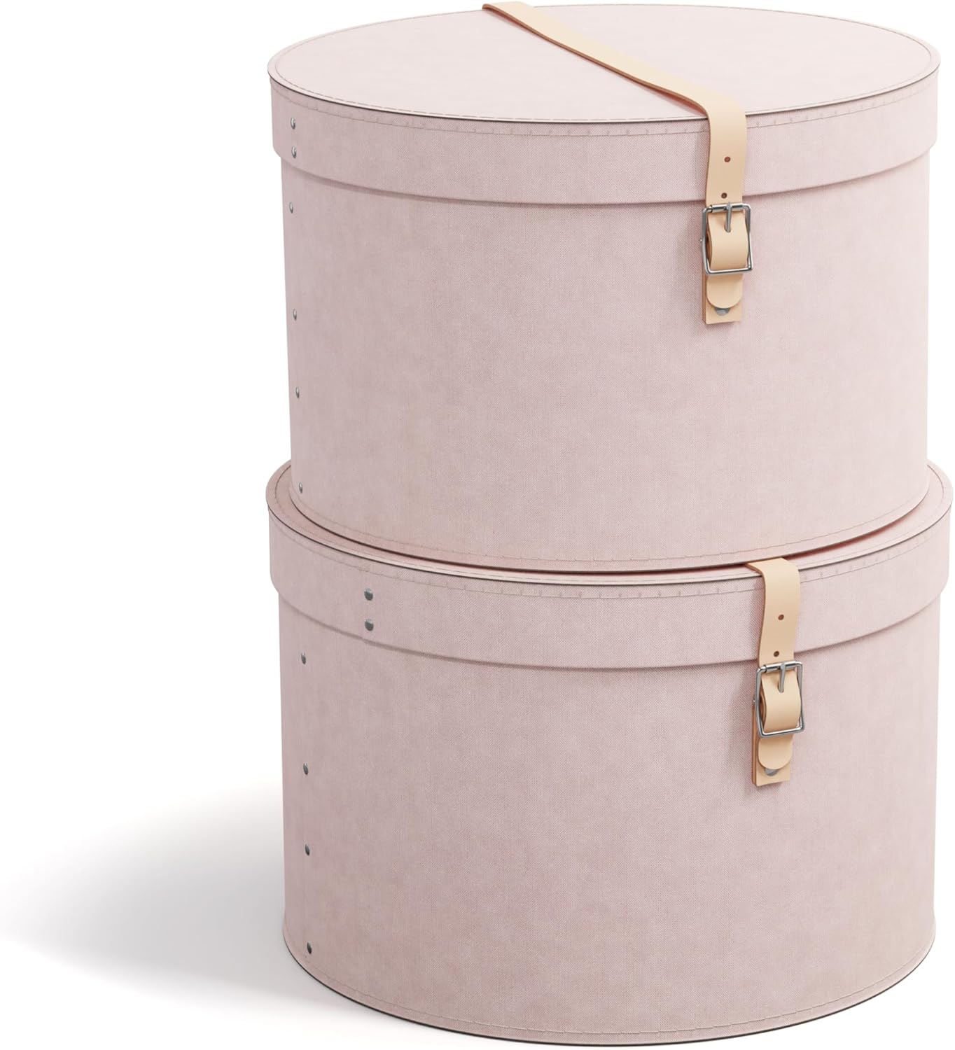 2-teiliges Aufbewahrungsboxen-Set mit Lederriemen, Rosa