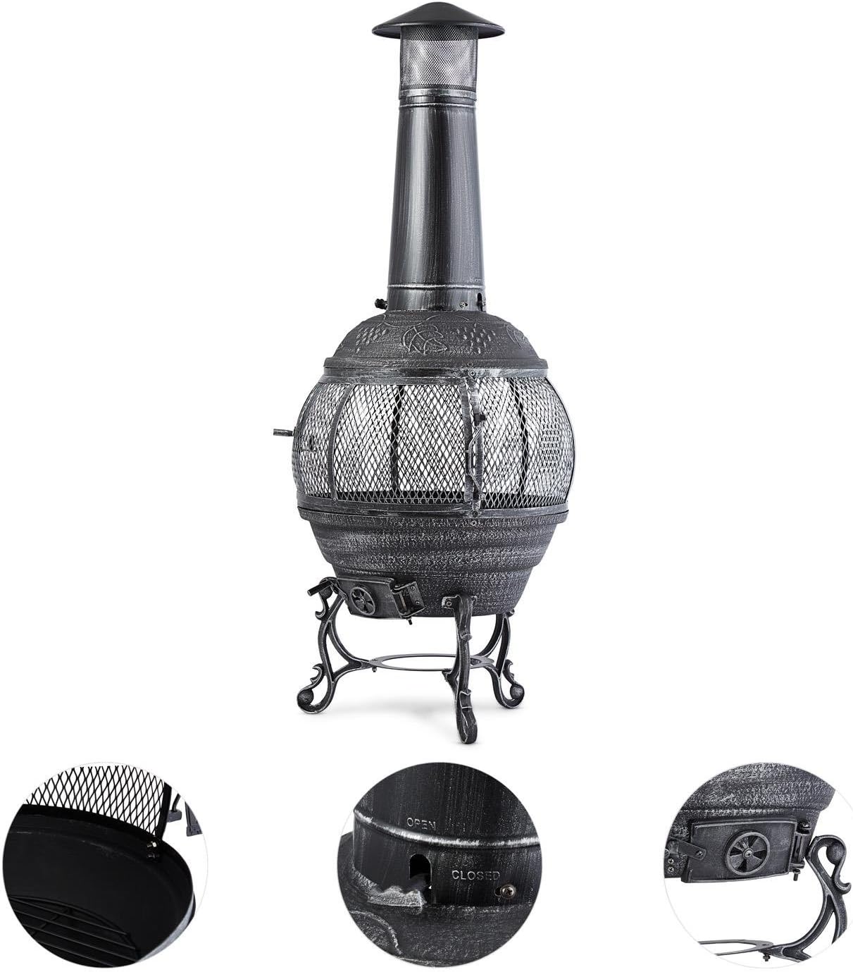 Flavius Gartenofen mit 360° Rundum-Gitter, Altsilber - Flavius