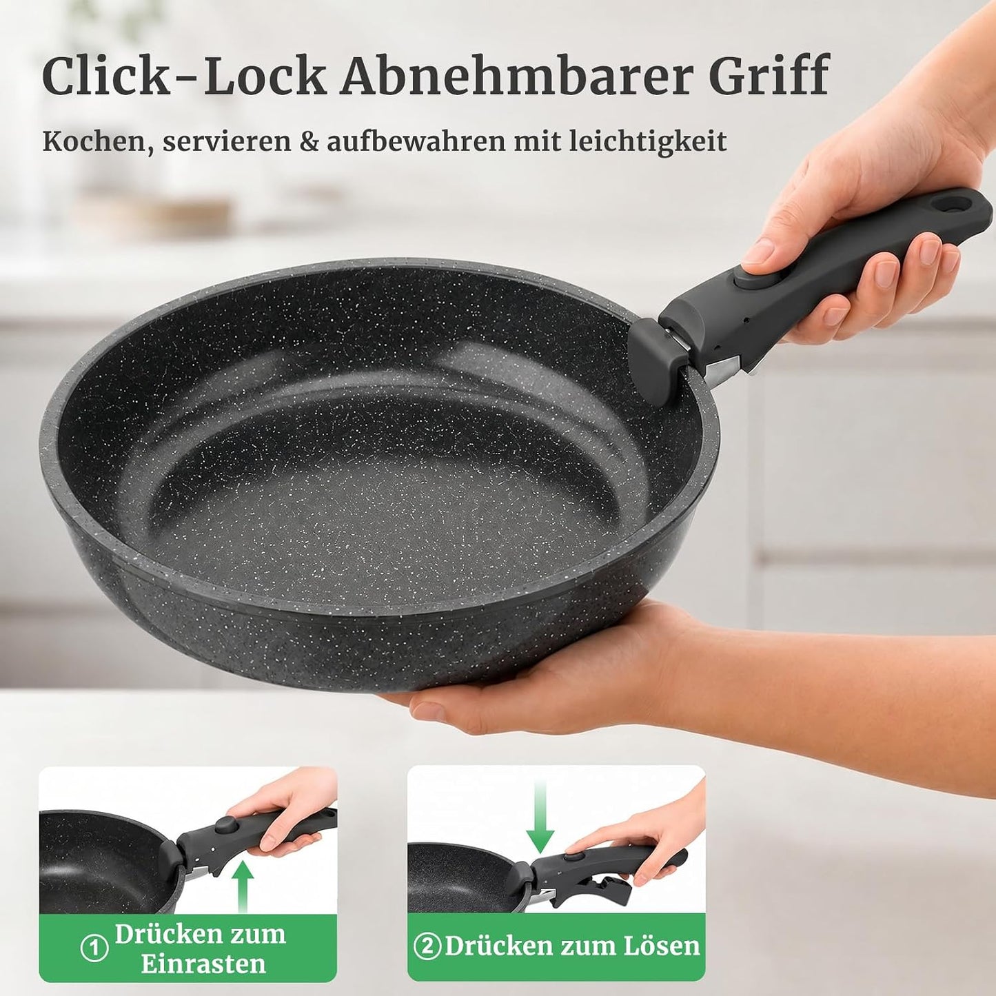 21-teiliges Kochgeschirrset mit abnehmbaren Griffen, Grau