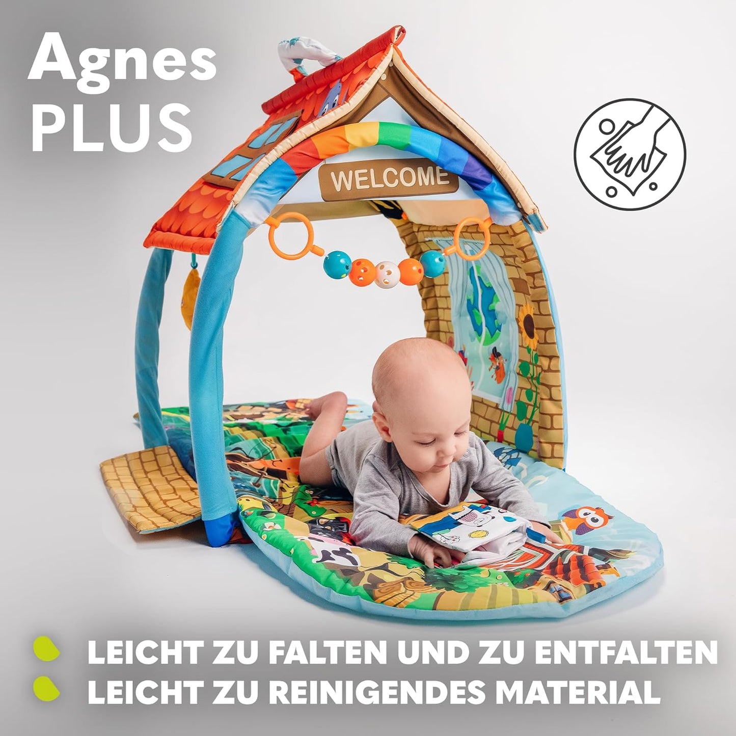 2in1 Krabbeldecke Agnes Plus mit Spielbogen und Spielhaus